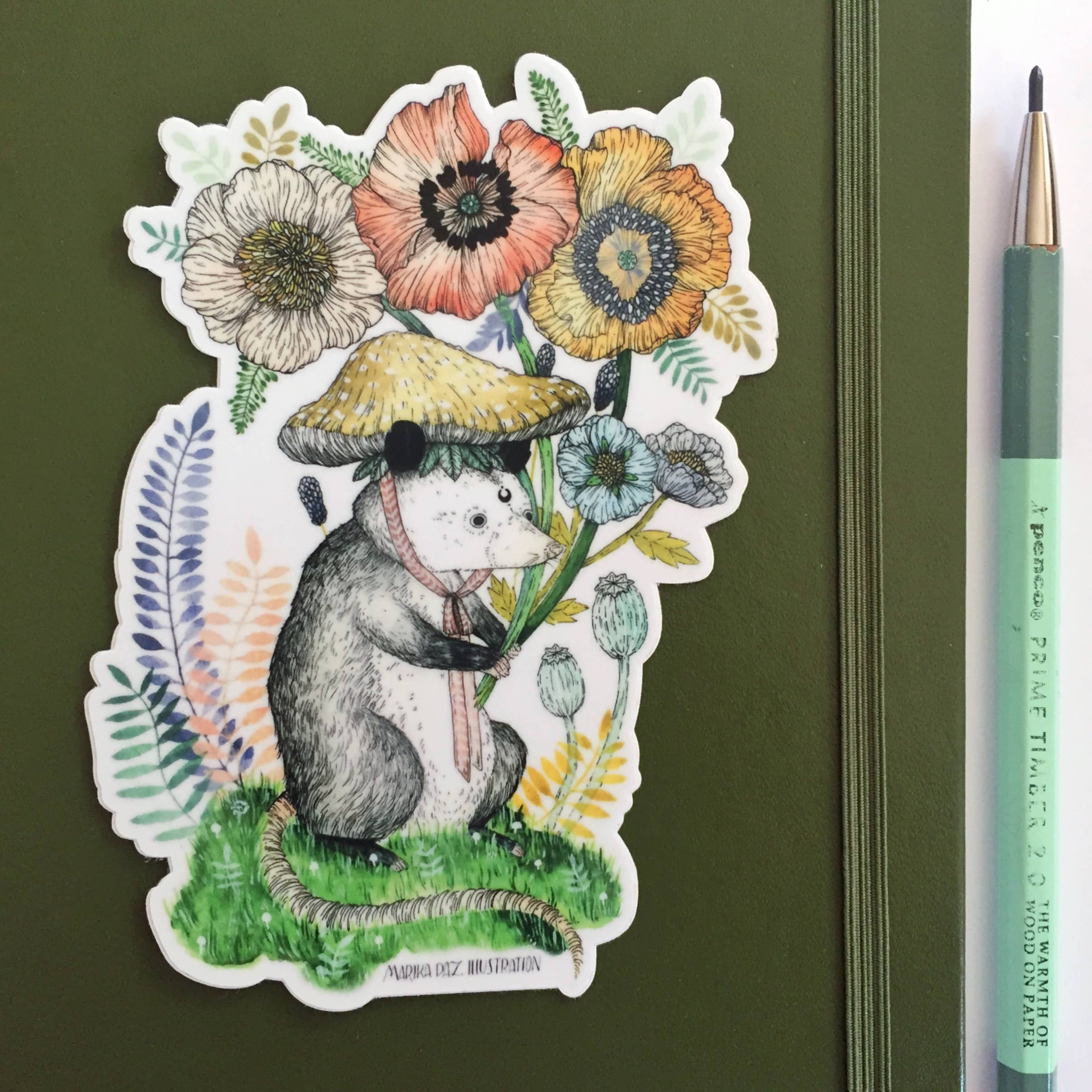 Bloom Lover Possum Vinyl Sticker - Waterproof Decal for Laptops, Cars & DIY Crafts - Cute Animal Stickers for Scrapbooking & Personalization