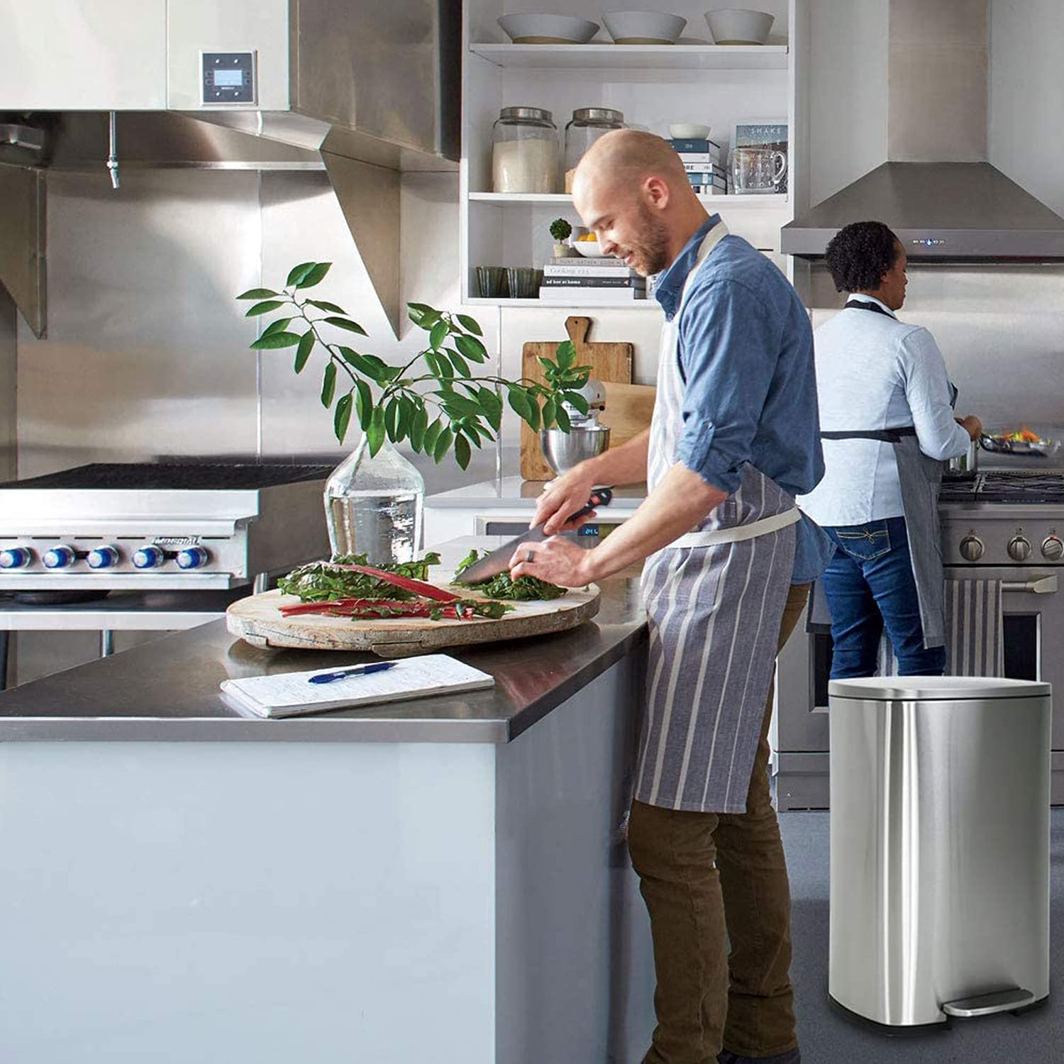 13 Gallon Brushed Stainless Steel Step Trash Can with Soft-Close Lid - 50L High Capacity Kitchen Garbage Bin for Home, Office, Bathroom & Bedroom - Odor Control & Hands-Free Disposal for Modern Living Spaces