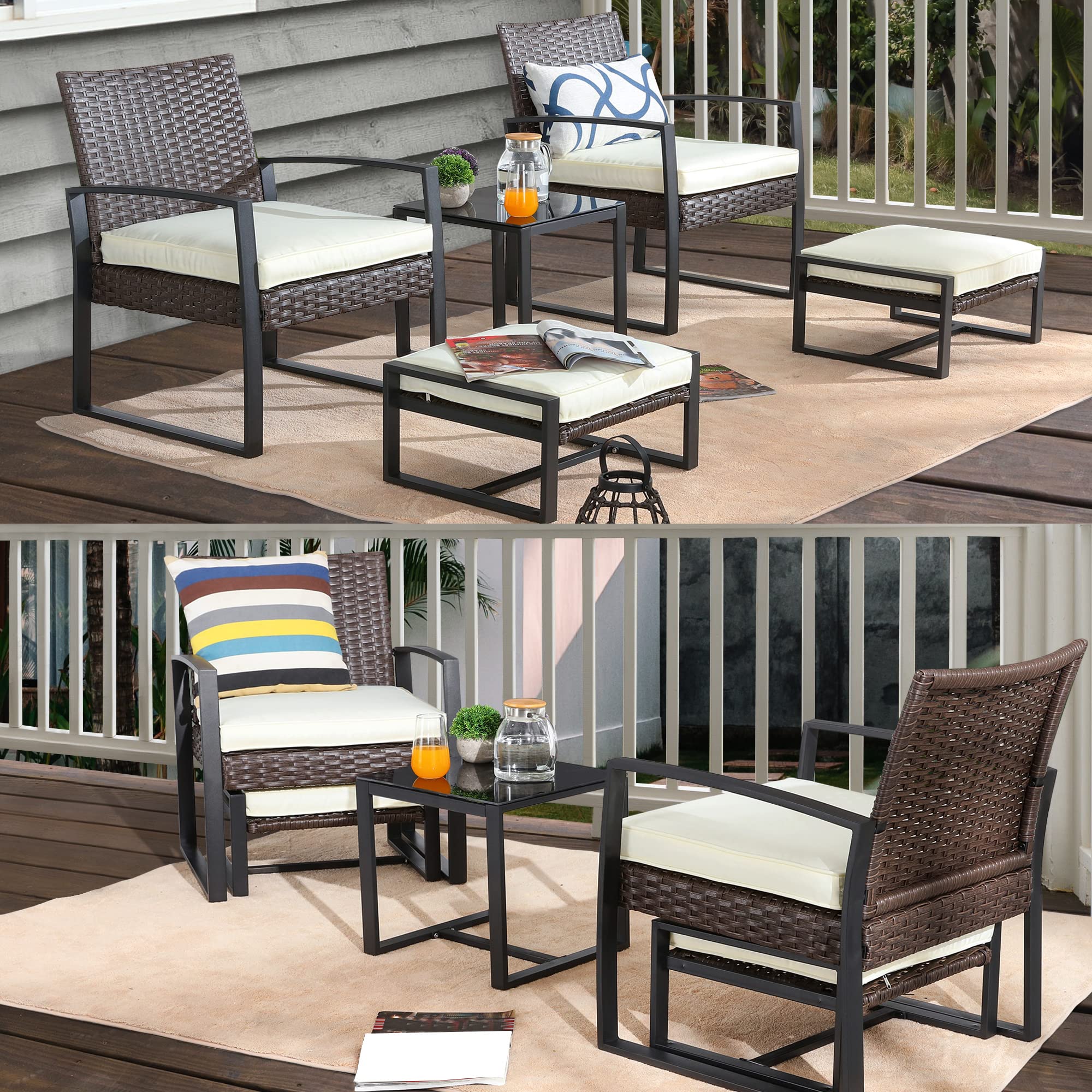 PatioFestival 5-Piece Outdoor Wicker Conversation Set with 3.1