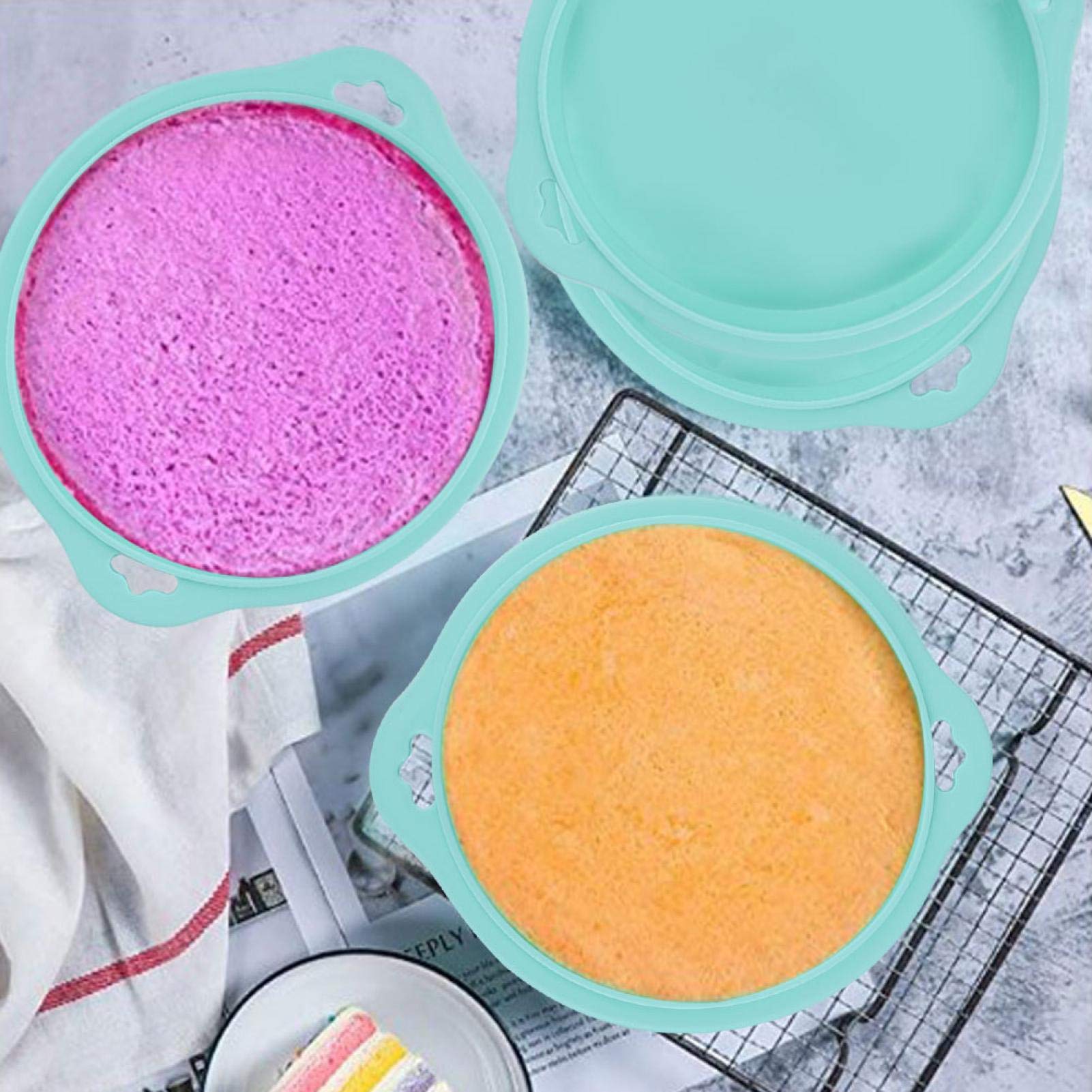 4PCS Silicone Round Cake Pans - Nonstick Baking Molds for Cheesecake, Rainbow Cake, Chiffon Cake & Pizza Crust (Green) - Perfect for Home Baking, Party Desserts & DIY Cooking