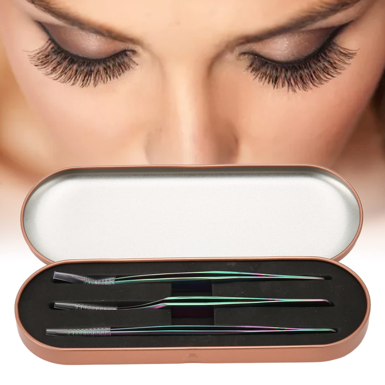 3PCS Professional Eyelash Extension Tweezers Set - Stainless Steel Lash Volume Tools with Storage Box | Perfect for Salon, Home Use & DIY Eyelash Extensions