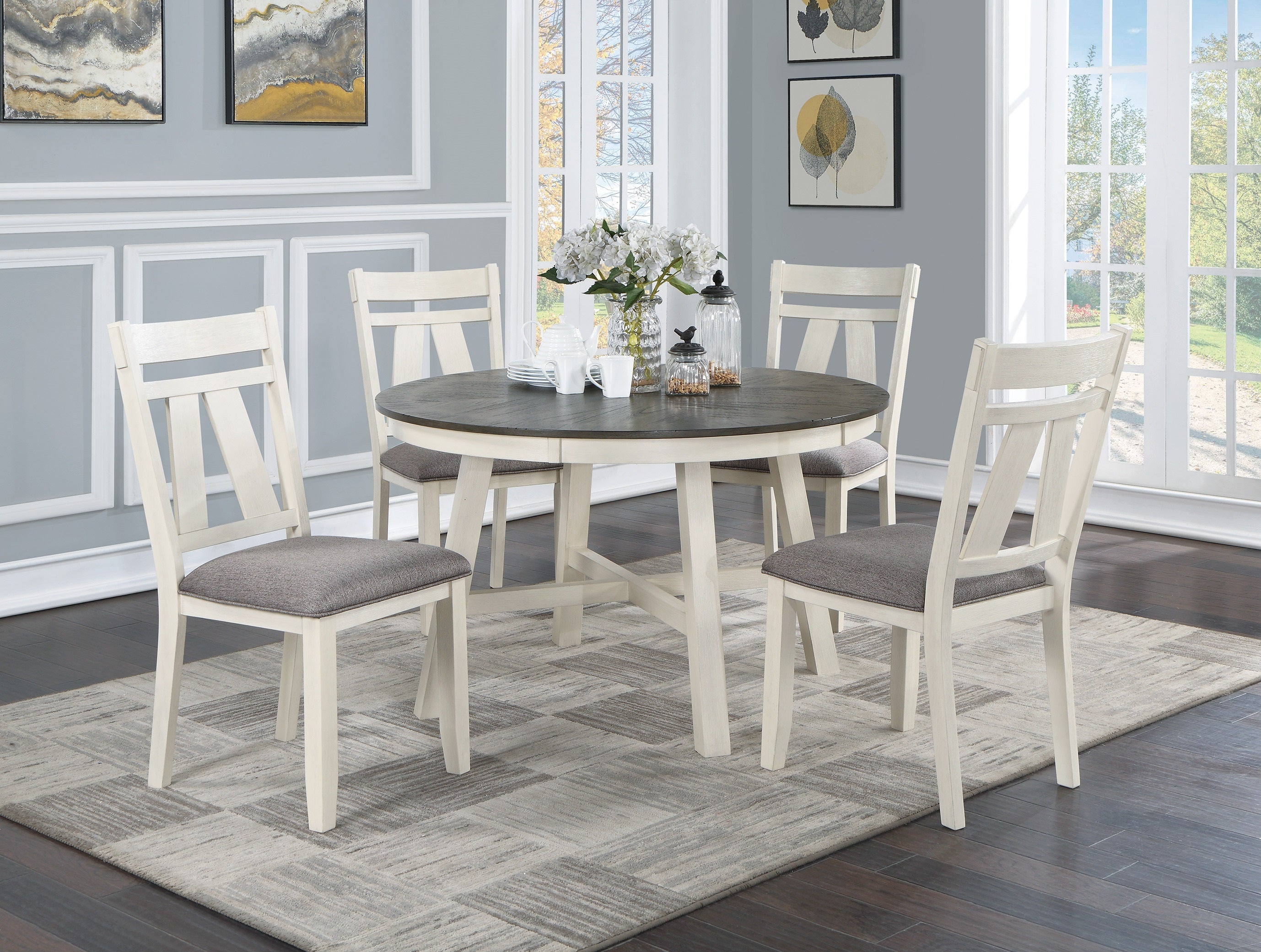 Modern Gray Fabric Dining Chairs Set of 2 - White Wooden Frame with Clean Lines - Perfect for Kitchen, Dining Room, or Breakfast Nook Seating