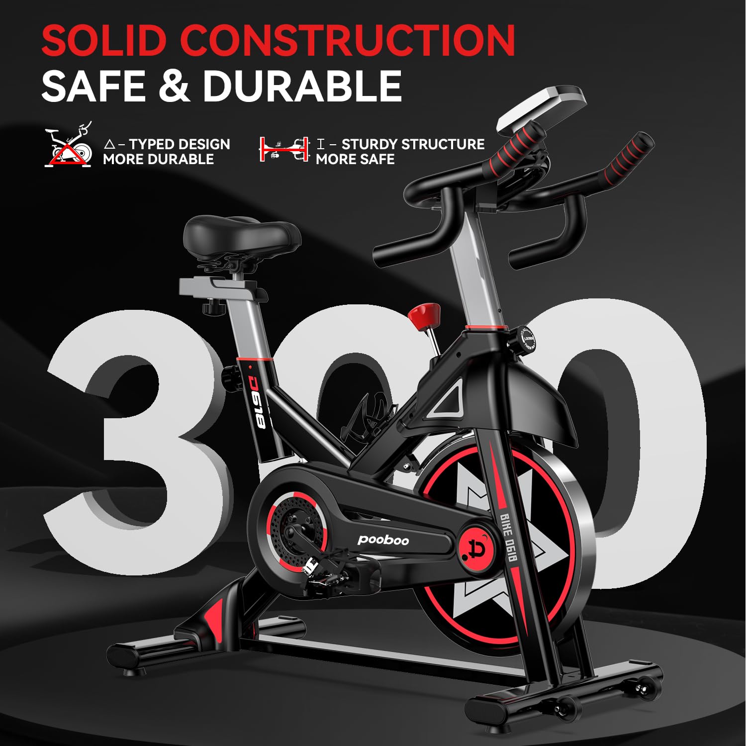 POOBOO Exercise Bike - Silent Belt Drive Indoor Cycling Bike for Home Gym with Comfortable Seat Cushion & Tablet Holder | Perfect for Cardio Workouts, Home Fitness & Apartment Use