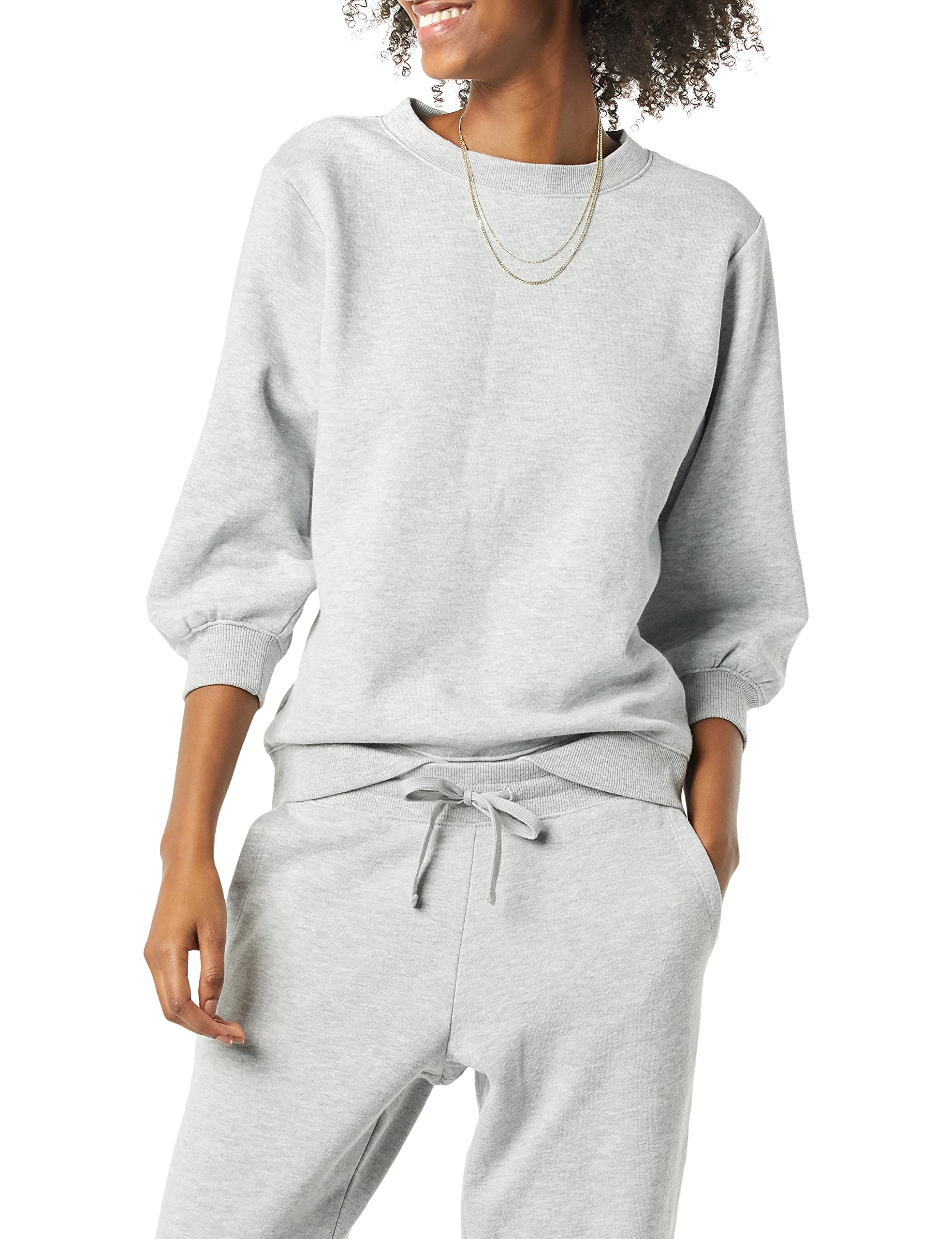 Amazon Essentials Women's Fleece Crewneck Sweatshirt with Sleeve Detail - Soft Casual Pullover for Lounge, Workout & Everyday Wear