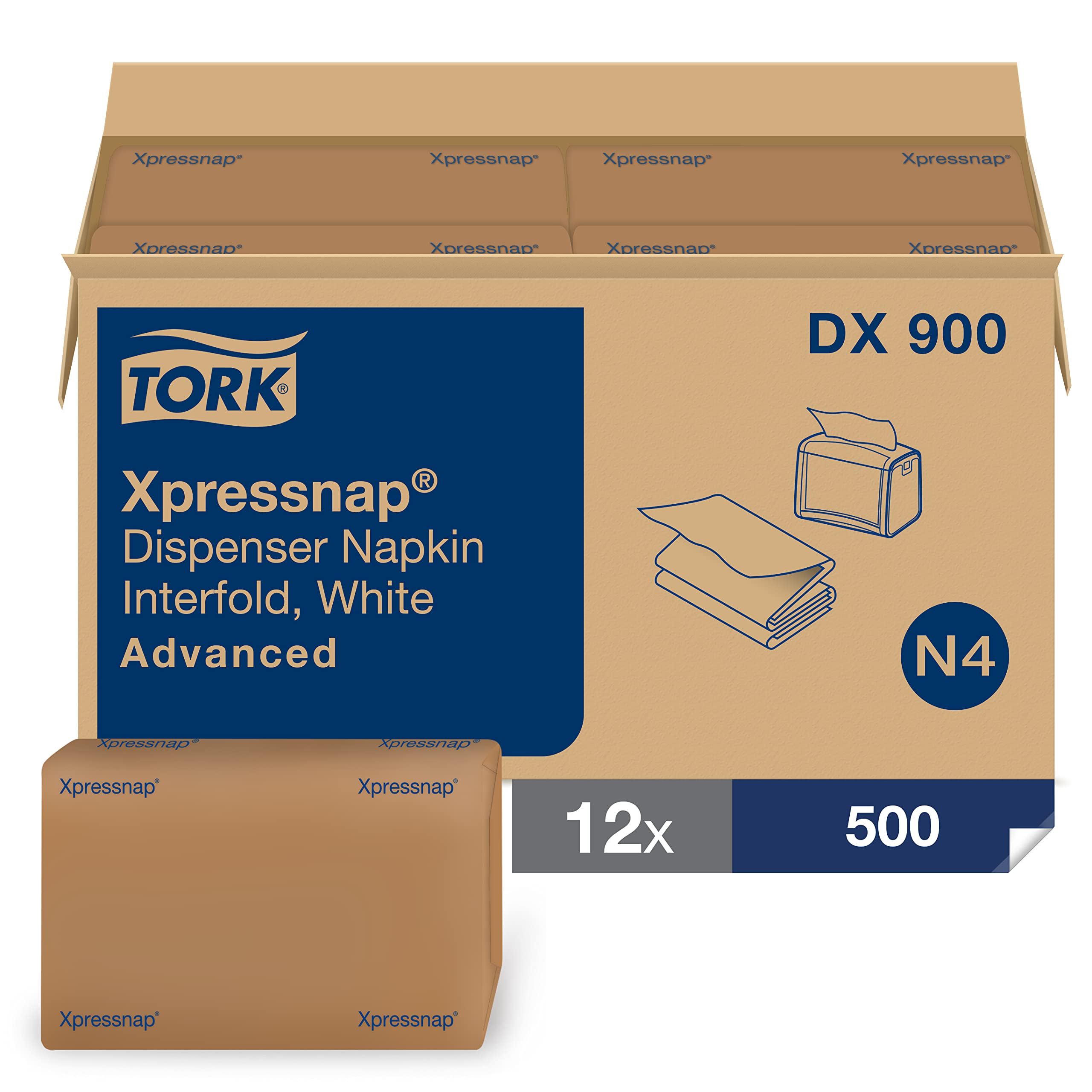 Tork Xpressnap Walnut Tabletop Napkin Dispenser with White Refill - 12 Packs of 500 Premium 2-Ply Napkins for Restaurants, Offices & Catering Events