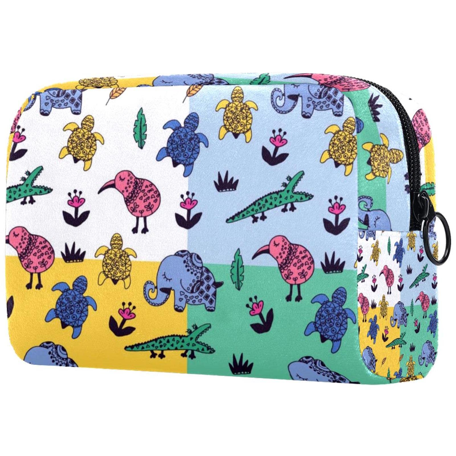 Professional Travel Makeup Bag with Brush Holder - Waterproof Cosmetic Organizer for Women, Portable Makeup Case for Travel, Gym & Daily Use | Turtle Elephant Bird Design