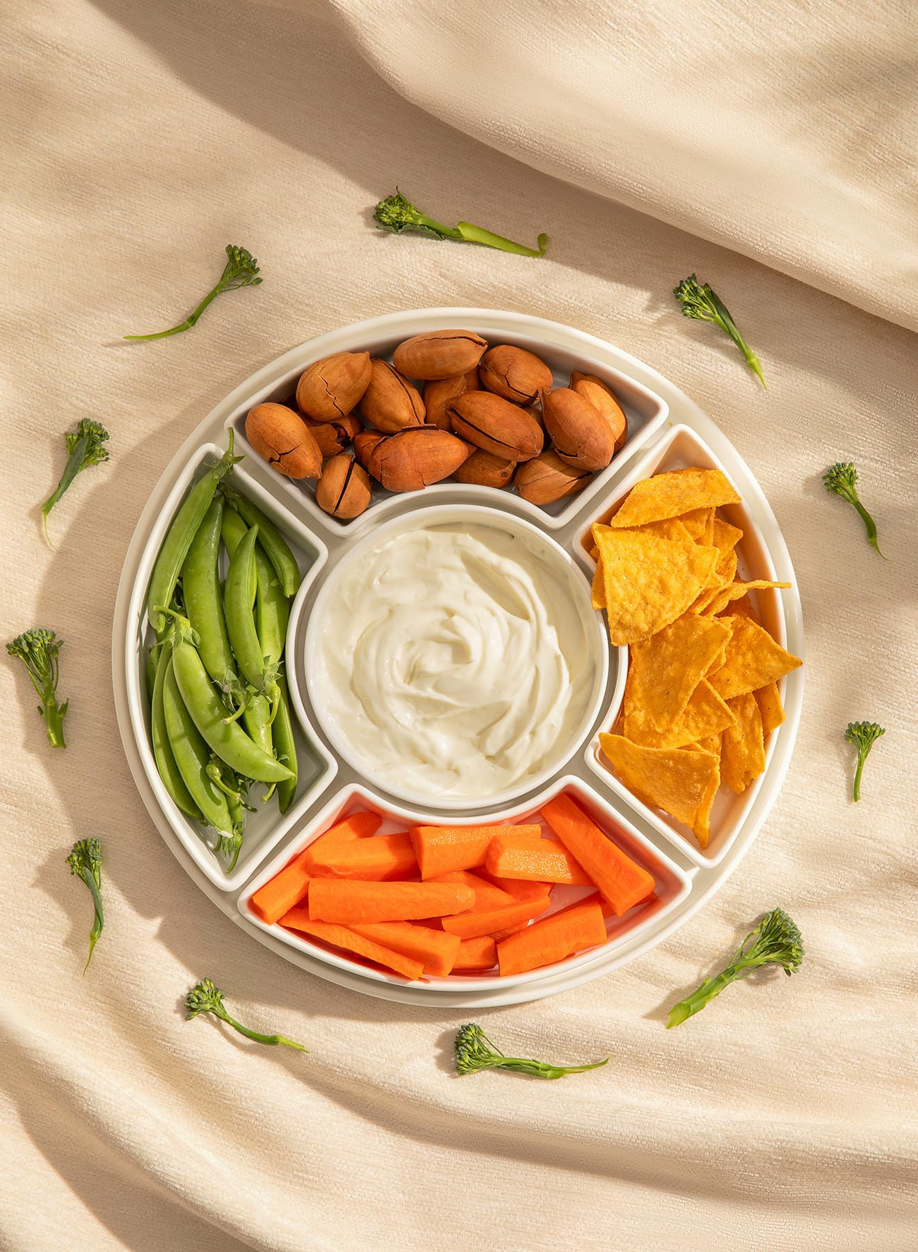 Sweese Porcelain Divided Serving Dishes - 3-Piece Relish Tray Set for Parties, Chips & Dip, Veggies, Candy & Snacks | Elegant White Serving Bowls for Entertaining, Appetizers & Holiday Gatherings
