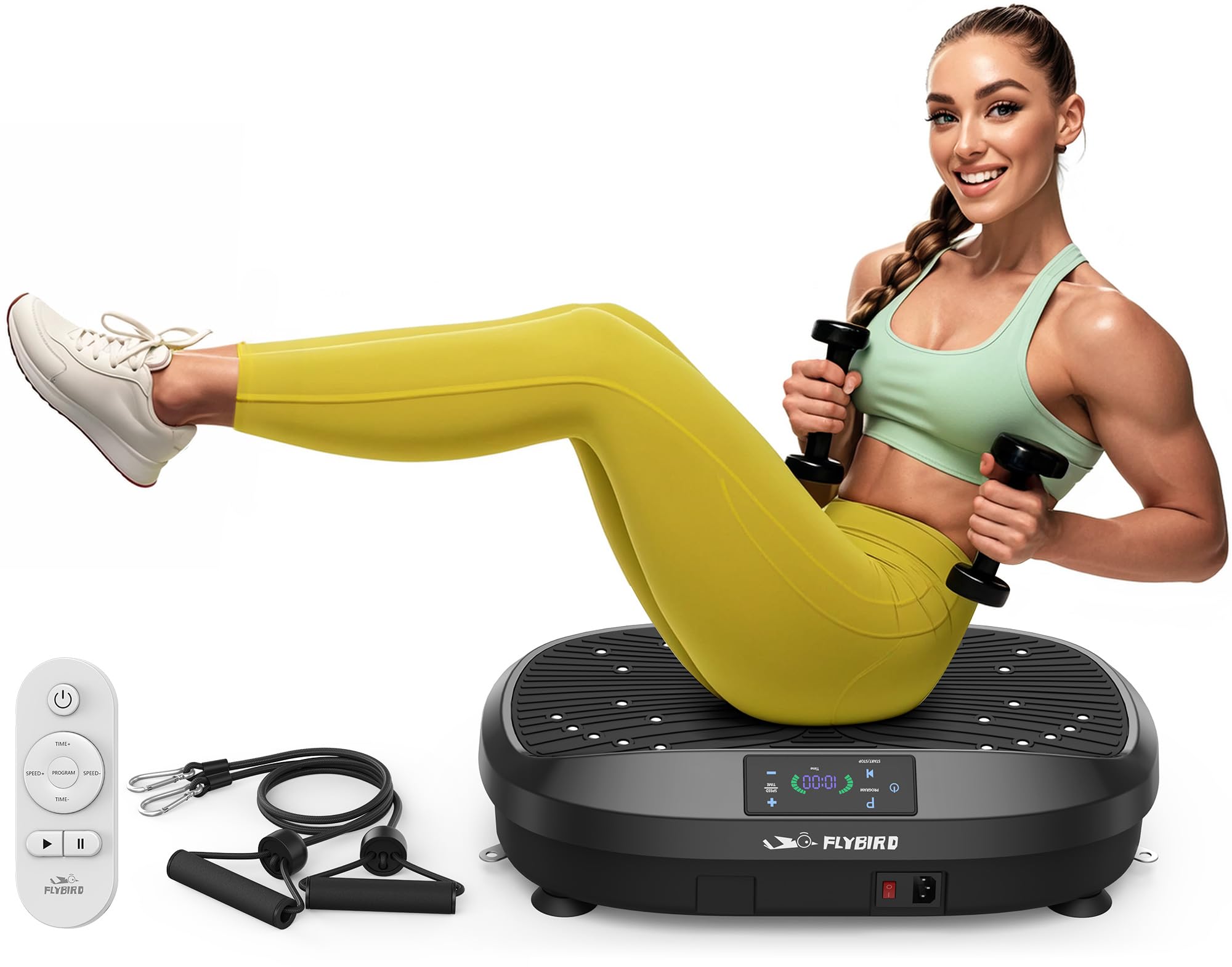 FLYBIRD Vibration Plate Exercise Machine for Weight Loss & Toning - Whole Body Workout Platform with 2 Resistance Bands, Lymphatic Drainage & Muscle Recovery - Perfect for Home Gym, Fitness & Wellness (Black)