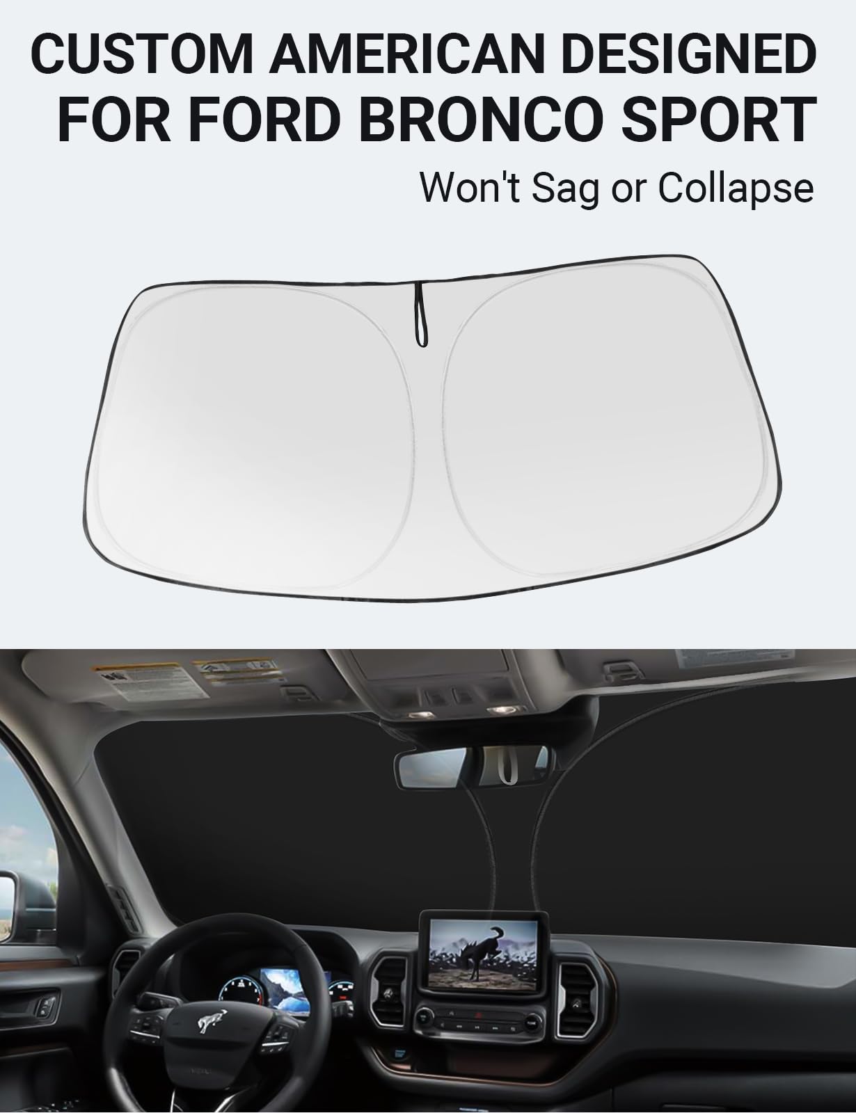 2025 Upgrade Proadsy Front Windshield Sun Shade - Foldable Car Sunshade Protector Custom Fit for Ford Bronco Sport 2021-2025 | UV & Heat Protection for Parking, Road Trips & Summer Driving