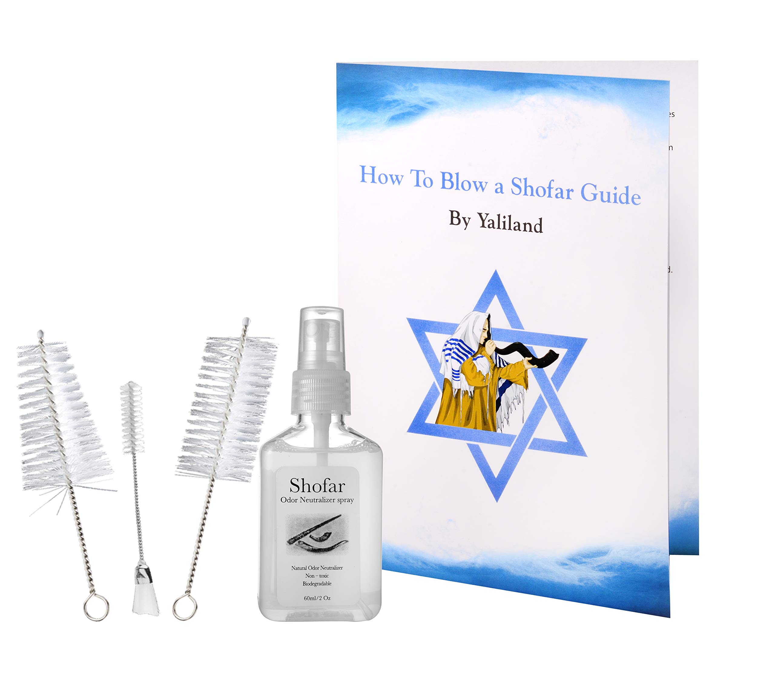 Authentic Yaliland Shofar Horn - Kosher Kudu Ram Horn from Israel for Jewish Religious Ceremonies - Includes Carrying Bag, Instruction Book, Anti-Odor Spray & 3 Cleaning Brushes - 42-44 Inch Half-Polished Half-Natural Design - Perfect for Rosh Hashanah, Yom Kippur & Synagogue Worship