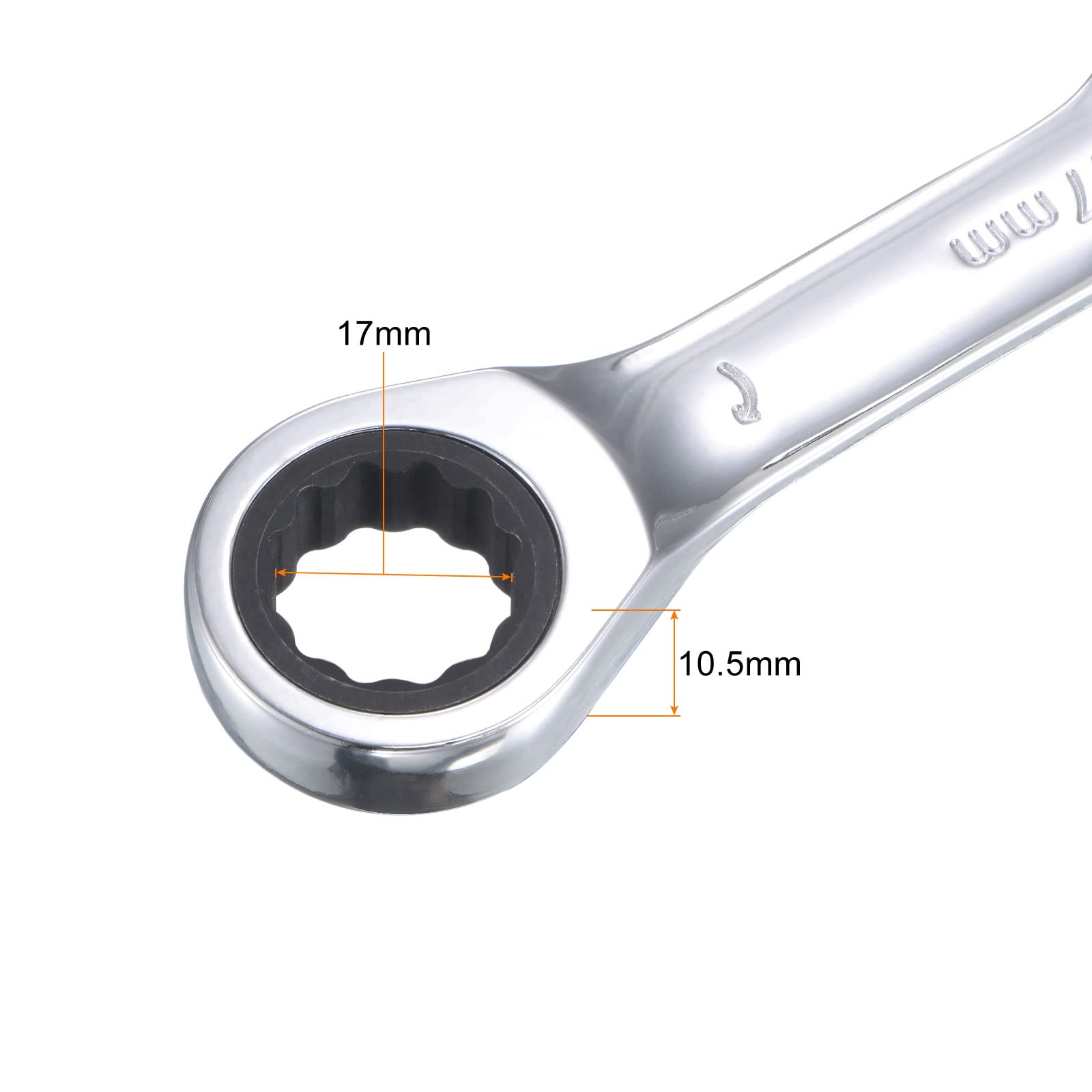 uxcell 17mm Stubby Ratcheting Combination Wrench - Metric 72-Tooth 12-Point Box End - CR-V Steel - Compact Ratchet Wrench for Tight Spaces & Automotive Repair