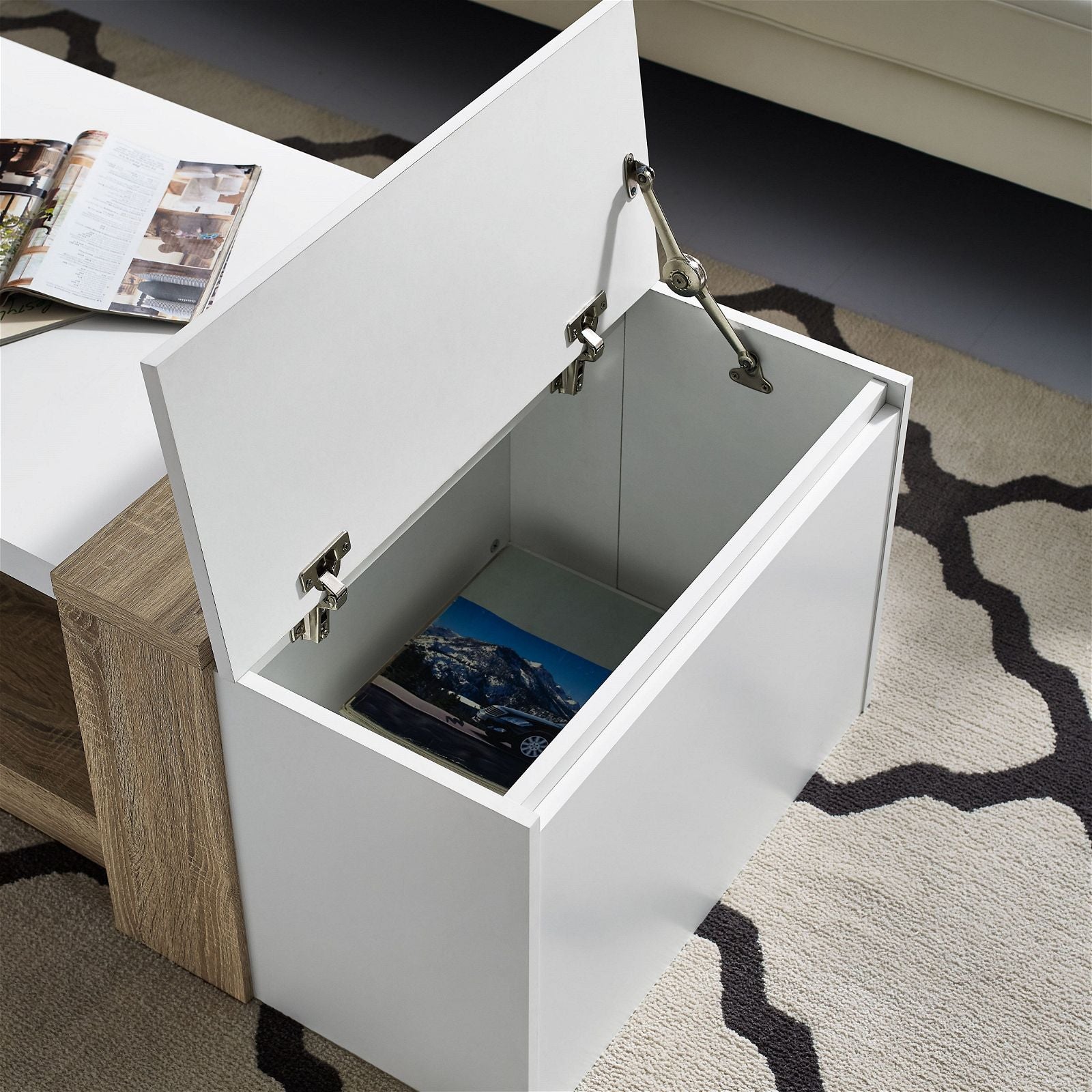 Tauris™ Modern Duet Coffee Table - Solid Oak Wood with White Finish for Living Room, Lounge & Office Decor