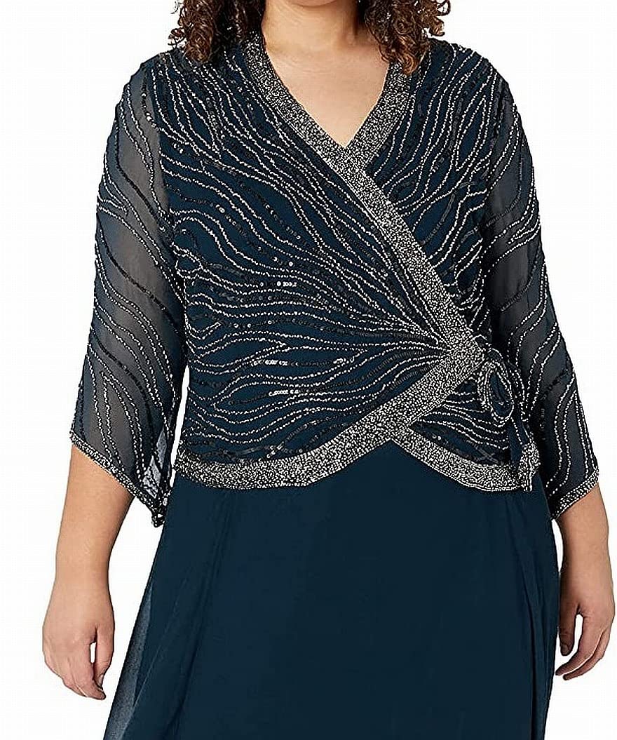 J Kara Women's Plus Size Beaded Hem Popover Blouse - Elegant Casual Top for Office, Party & Special Occasions