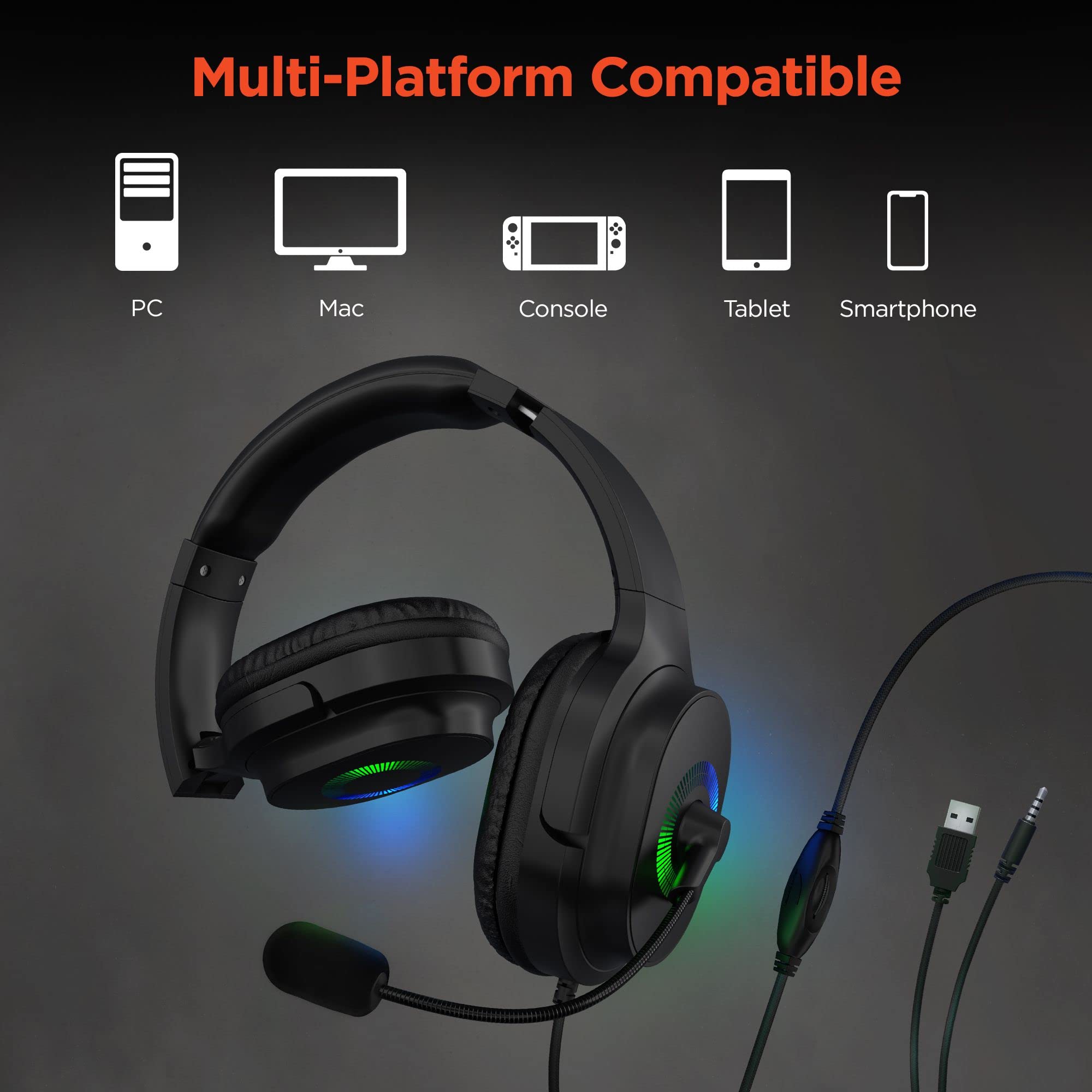 HyperGear Wired Gaming Headset with Microphone - Noise Cancelling Stereo Headphones for PC, Laptop, Tablet, Phone & Console (3.5mm Jack/USB) - Perfect for Online Classes, Work Calls & Gaming Sessions