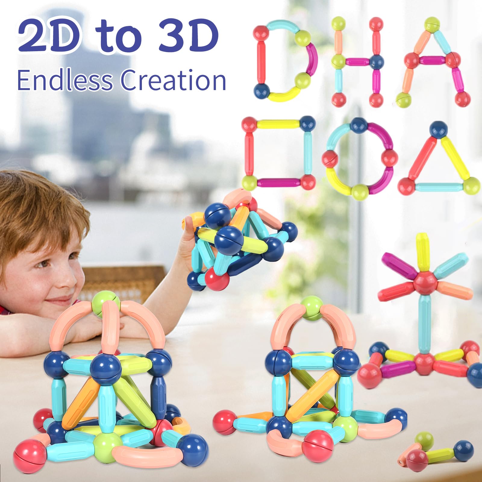 Magnetic Building Blocks STEM Toys for Kids Ages 3-8, 64PCS Educational Montessori Toys for Toddlers & Preschoolers - Perfect for Birthday Gifts, Easter Basket Stuffers & Classroom Learning Activities
