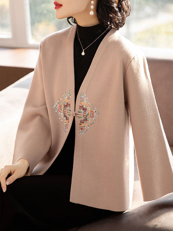 Floral Embroidered Women's Knit Cardigan Jacket for Mothers - Lightweight Open Front Sweater for Spring, Fall & Casual Wear