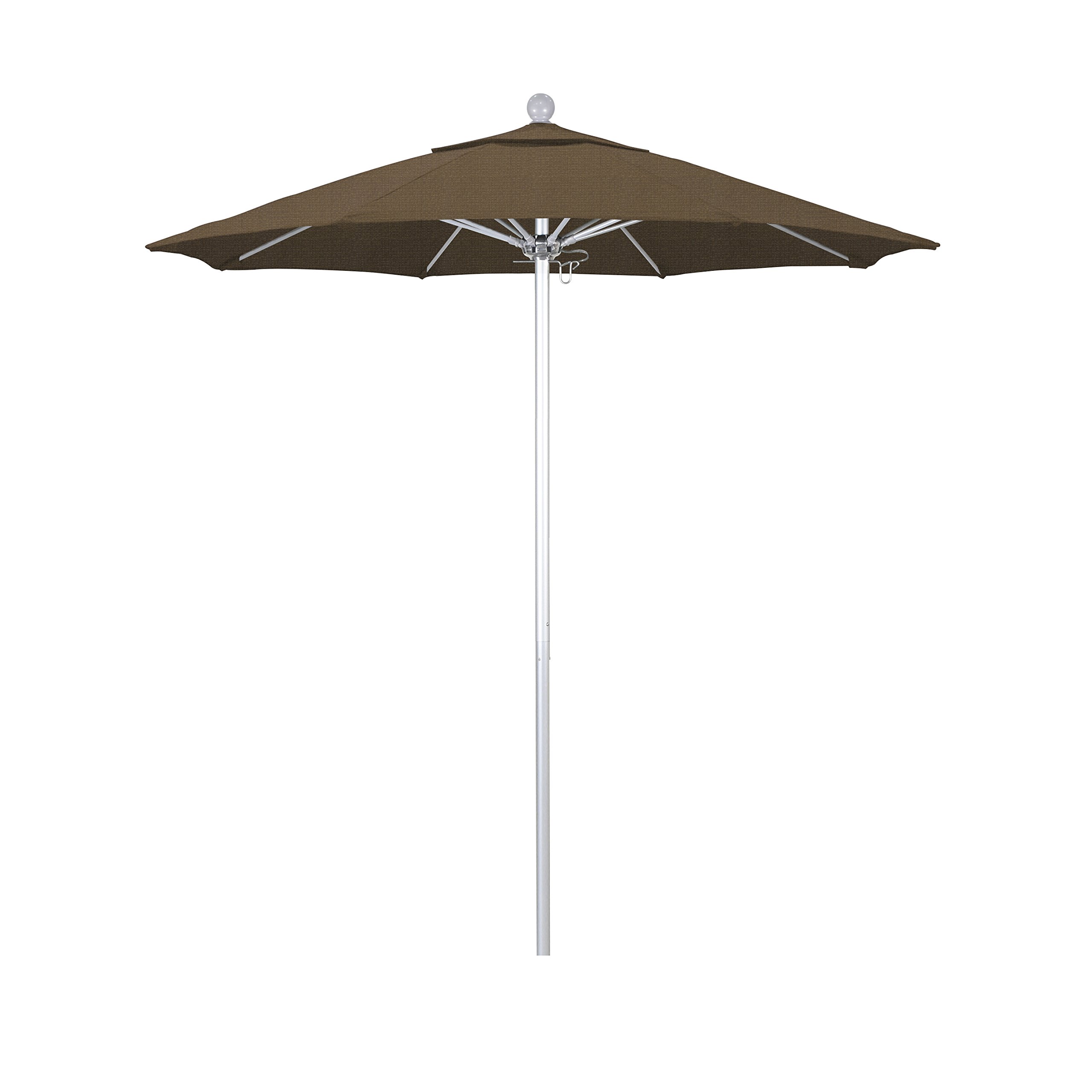 California Umbrella 7.5' Round Venture Series Commercial-Grade Patio Umbrella with Push-Open Pin Stop Mechanism - Silver Finish for Outdoor Dining, Poolside Lounging, and Backyard Relaxation