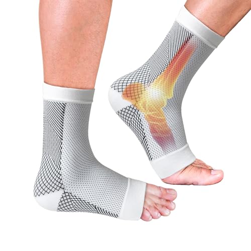 Best Neuropathy Socks for Women & Men - Plantar Fasciitis Relief Socks with Ankle Compression - Diabetic & Circulation Support (White, Large/X-Large) - Perfect for Daily Wear, Sports & Pain Management