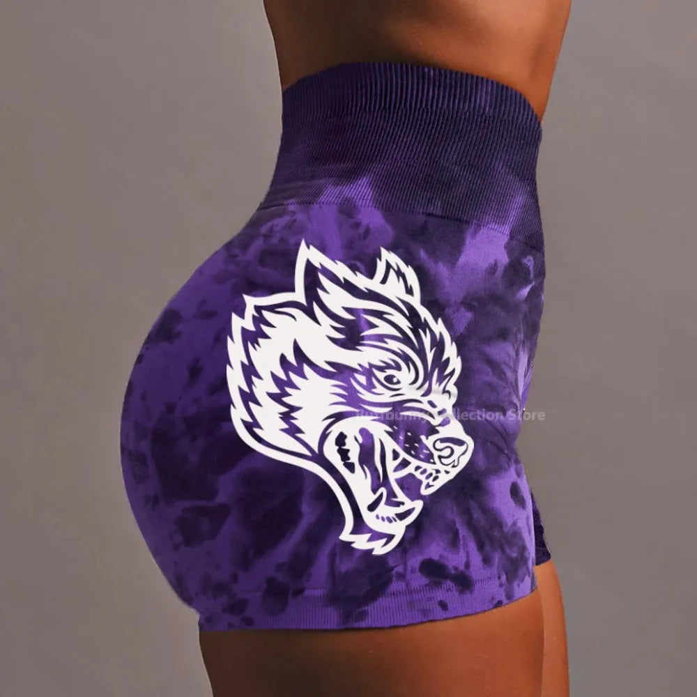She Darc Wolf Tie Dye Scrunch Shorts for Women - Seamless Yoga Shorts, Breathable Workout Shorts with High Waist for Running, Gym & Summer Activities