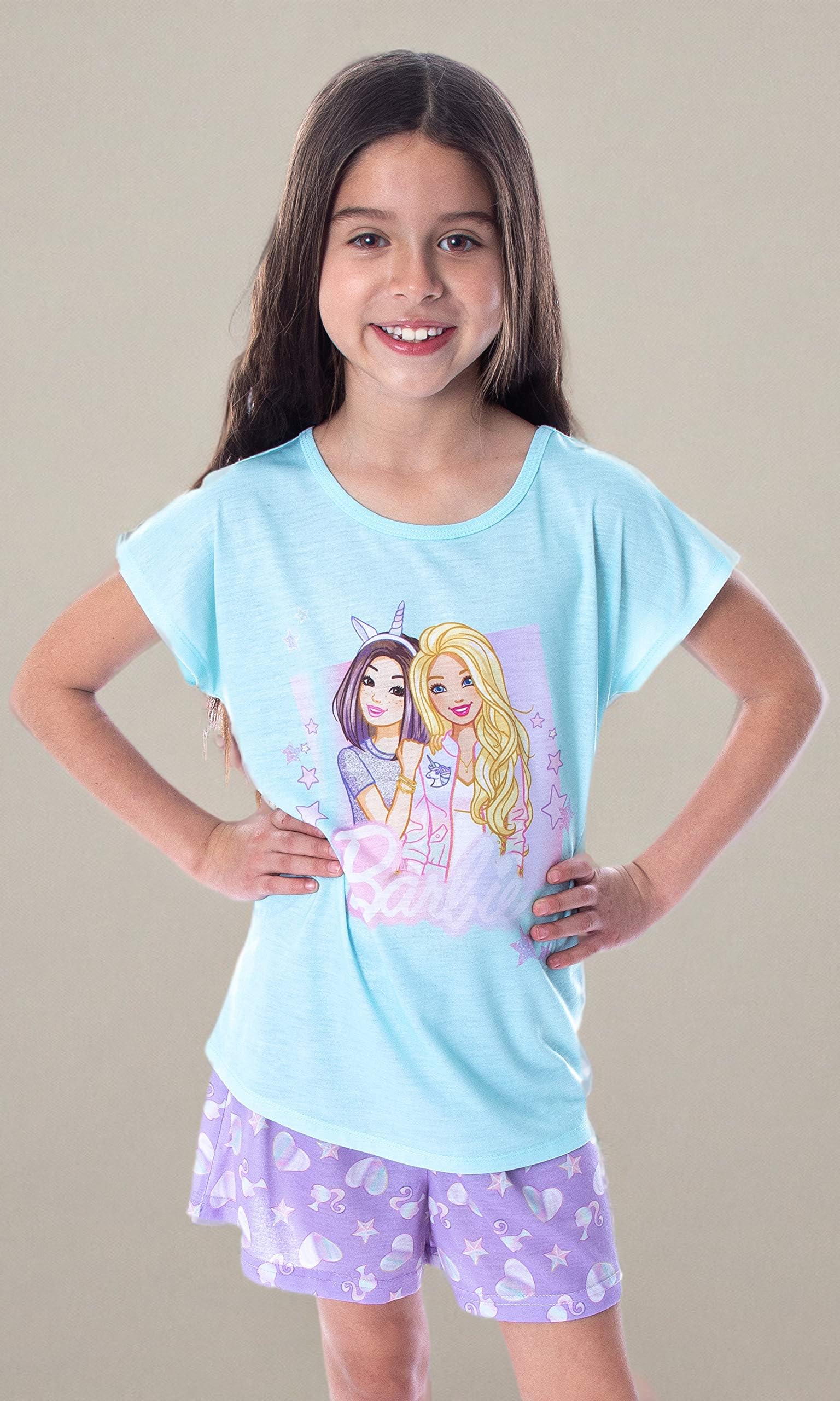INTIMO Barbie Little Girls' 2-Piece Pajama Set - Unicorn Love Shirt & Shorts - Cute Sleepwear for Kids & Toddlers - Perfect for Bedtime, Sleepovers & Playtime