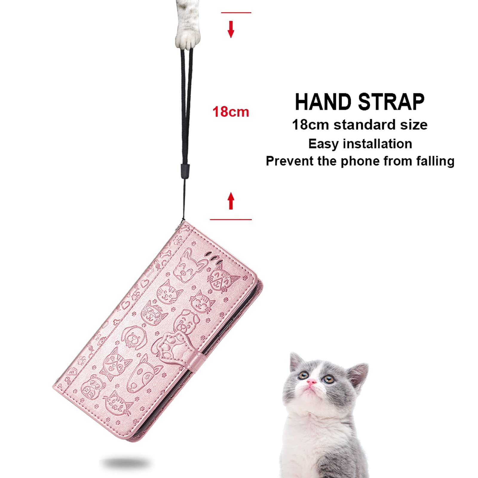 Cute Cartoon Wallet Case for Samsung Galaxy S22 - Cat & Dog Style Flip Cover with ID Card Holder, PU Leather Phone Case (Rose Gold) - Perfect for Daily Use, Travel & Work