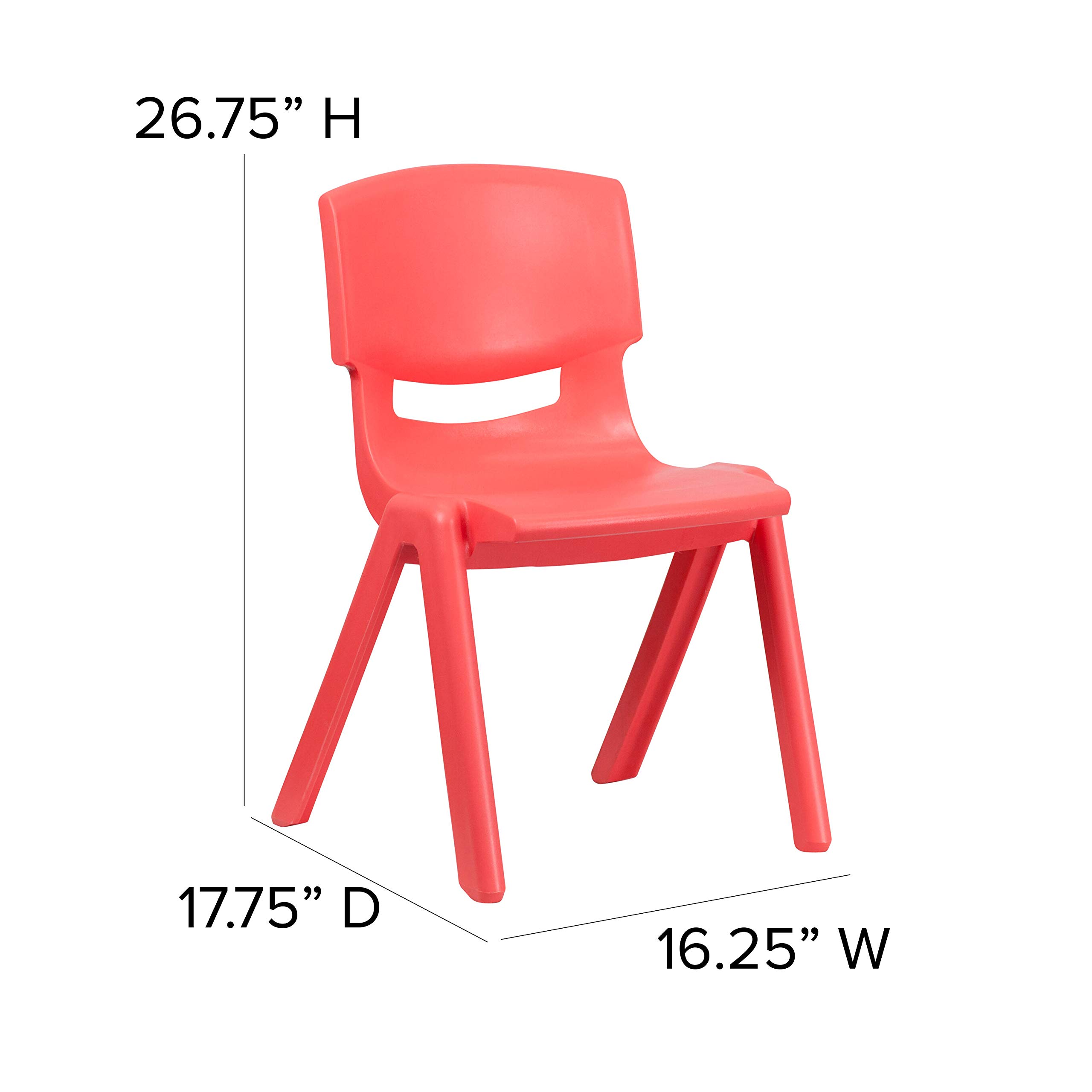 EMMA + OLIVER 4 Pack Red Plastic Stackable School Chairs - 15.5