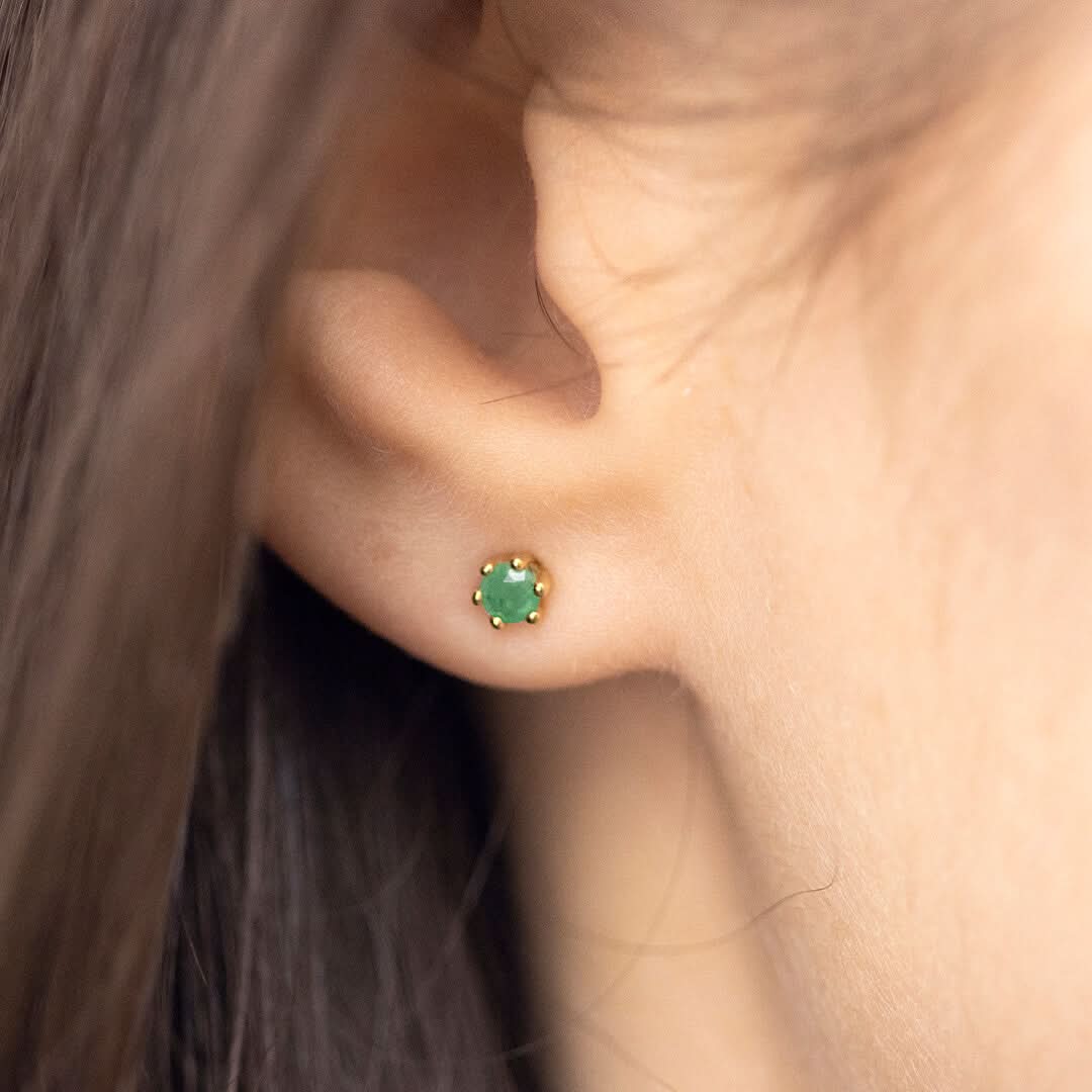 14K Gold Emerald Mini Stud Earrings for Women - Perfect for Everyday Wear, Gifts & Special Occasions
