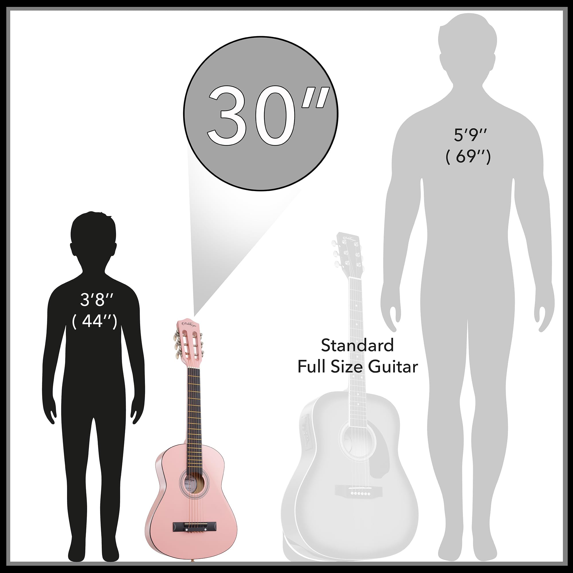 Ashthorpe 30-inch Pink Beginner Acoustic Guitar Starter Kit with Gig Bag, Strings, Strap, Tuner & Picks - Perfect for Kids, Teens & Adult Beginners Learning Guitar at Home, School or Camp