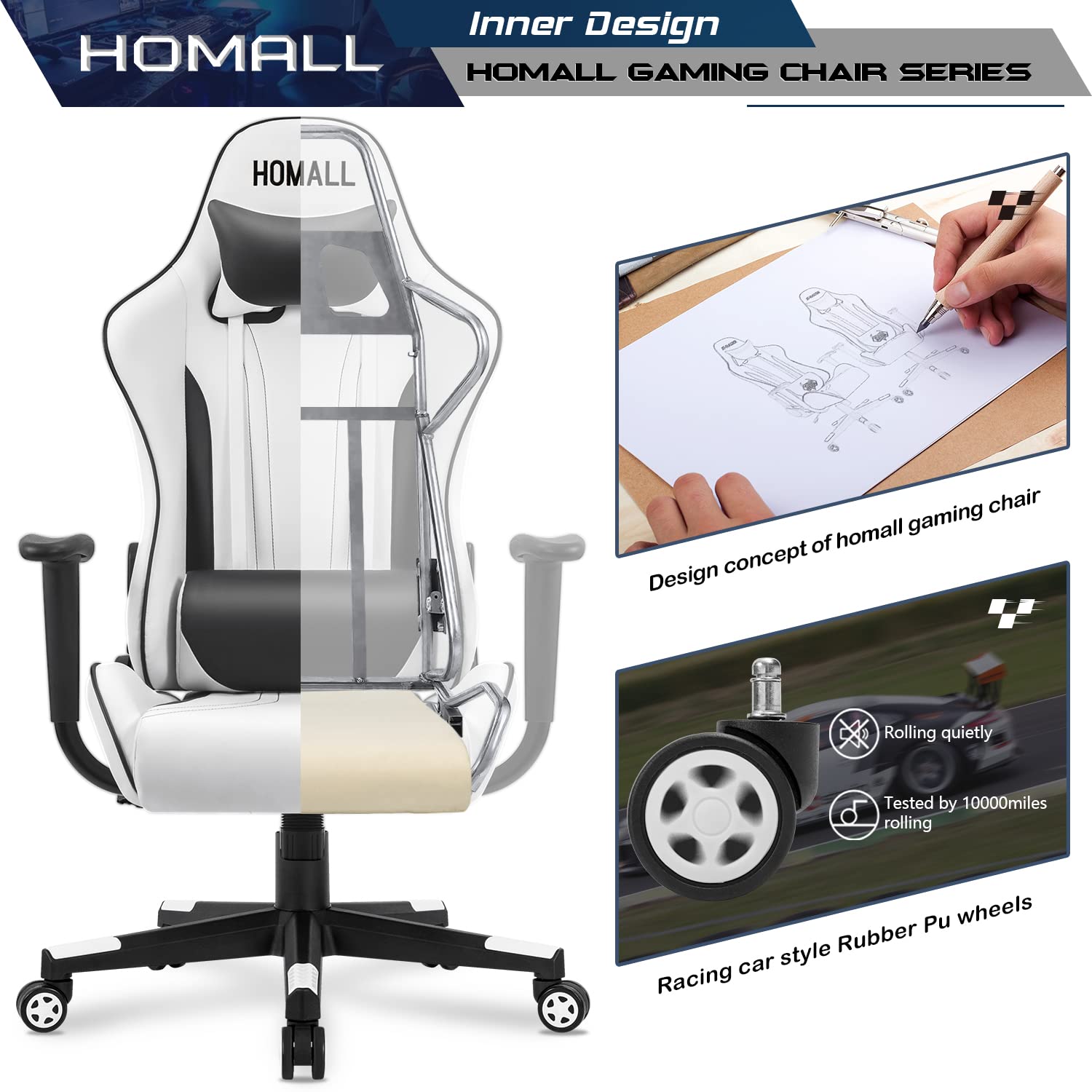 Homall Ergonomic High-Back Office Chair - Adjustable Swivel Mesh Executive Chair with PVC Seat for Computer Work & Gaming - Perfect for Home Office, Gaming Setup & Workspace (Black)