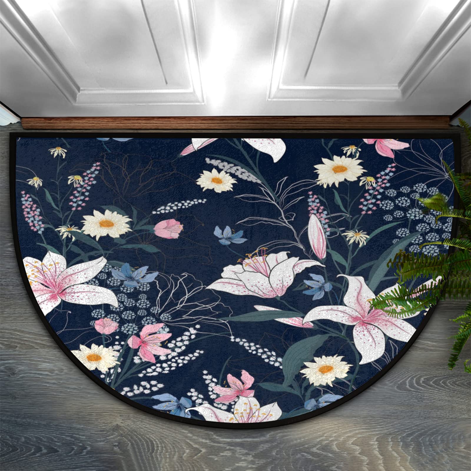 AUUXVA Half Round Door Mat - Non-Slip Floral Daisy Sunflower Welcome Rug for Indoor/Outdoor Use - 36x24 Inch Half Circle Entryway Mat - Perfect for Front Door, Patio, Deck & Mudroom Decor