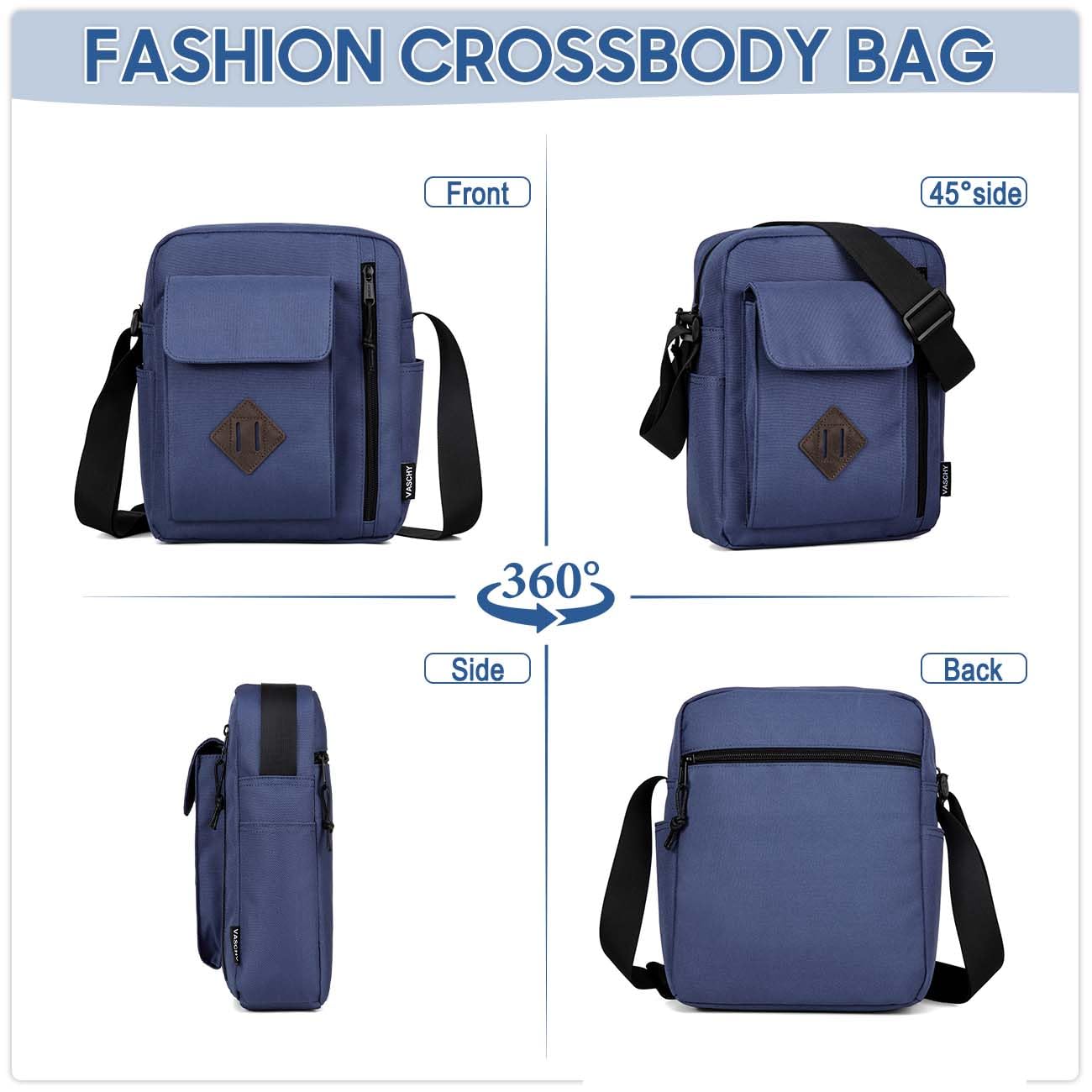 VASCHY Lightweight Crossbody Shoulder Bag for Men & Women - Casual Messenger Sling Satchel - Perfect for Travel, Work & Everyday Use