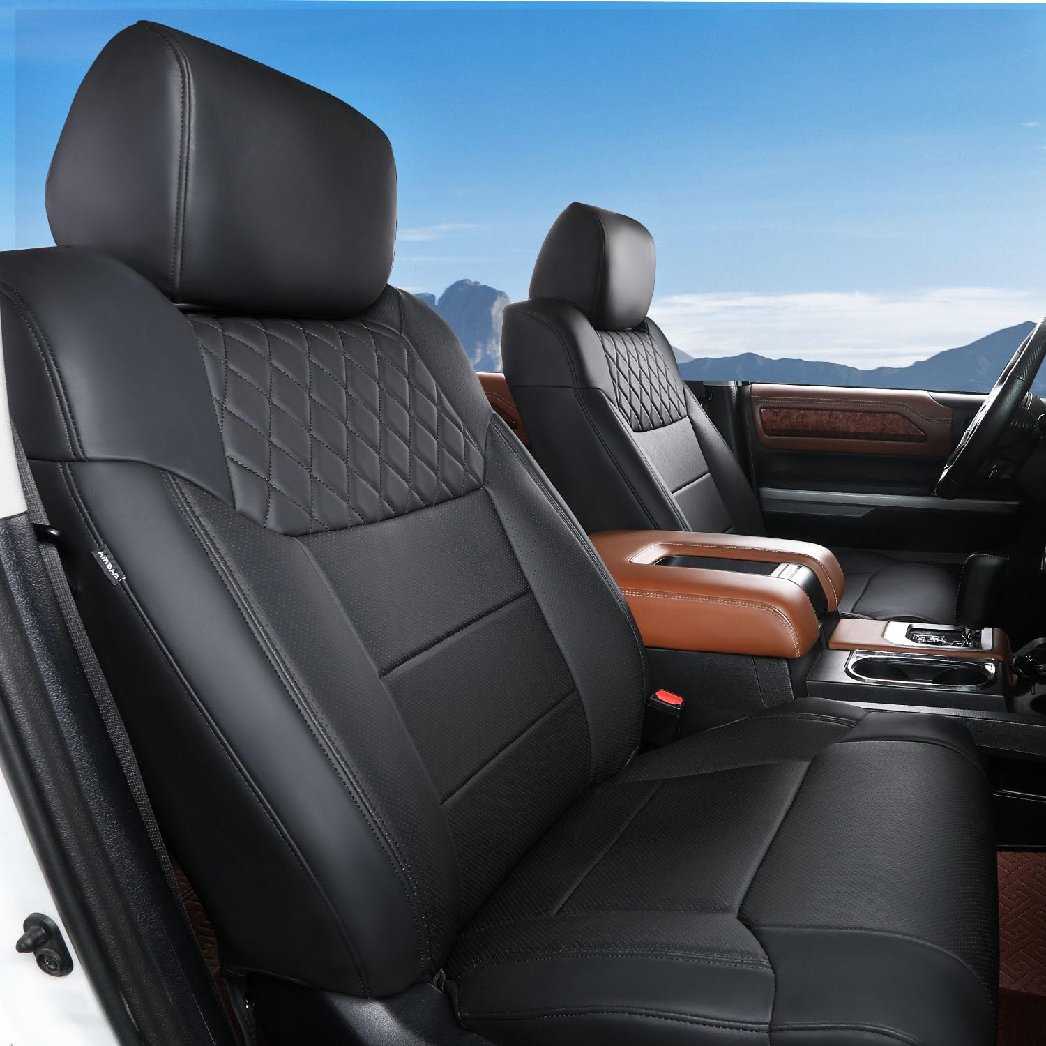 Premium PU Leather Seat Covers for 2014-2021 Toyota Tundra Crewmax - Full Set Black Car Seat Protectors | Durable Replacement Covers for Toyota Tundra Accessories | Perfect for Daily Commute, Road Trips & Off-Road Adventures