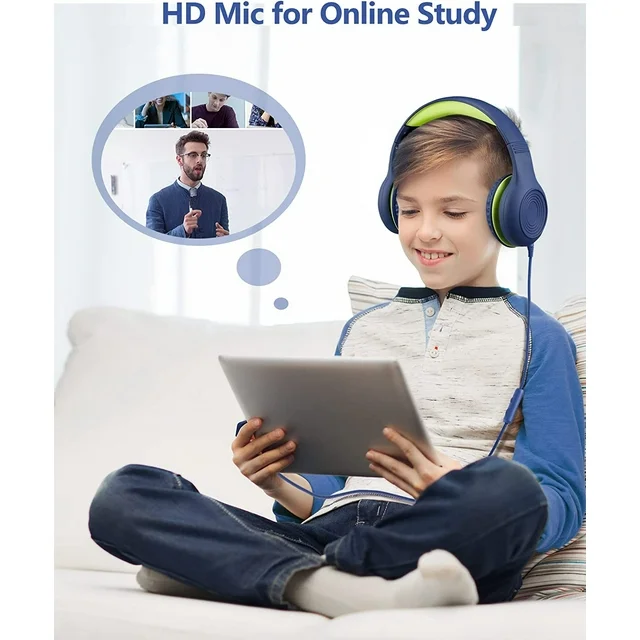 **Mpow Kids Headphones with Microphone - Safe Volume 85/94dB, Foldable & Adjustable Over-Ear Design for School, Boys & Girls - Compatible with Chromebook, Tablets, Computers - Includes Sharing Jack for Classroom & Travel Use**