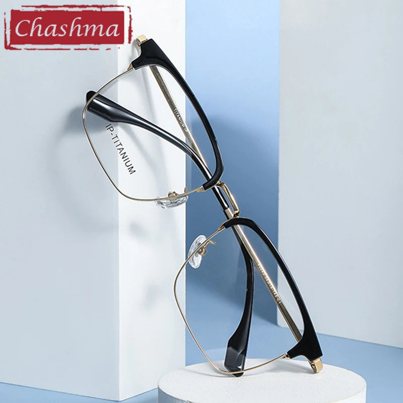 Men's Titanium Square Full Rim Eyeglasses Frame 98601 - Lightweight & Durable for Office, Reading & Daily Wear