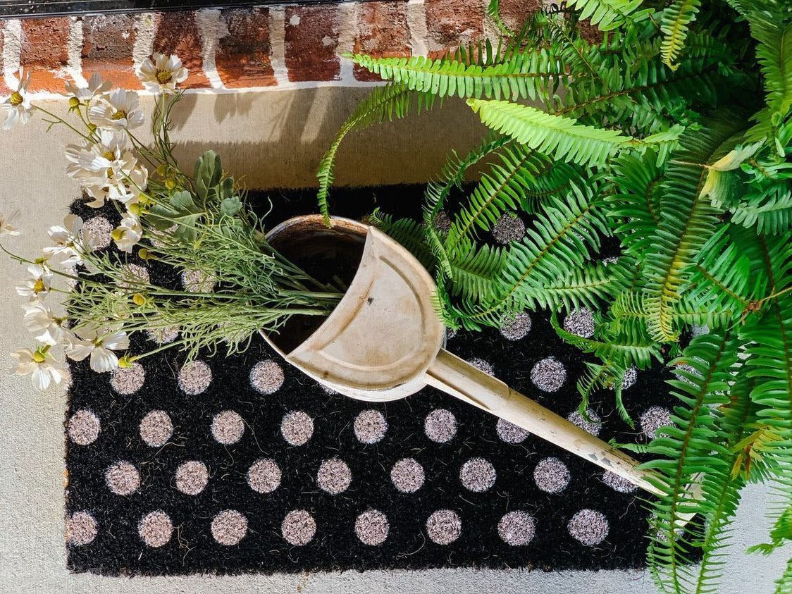 Polka Dot Handwoven Coconut Fiber Doormat - Non-Slip, Durable & Eco-Friendly Entryway Rug for Home, Porch, or Patio