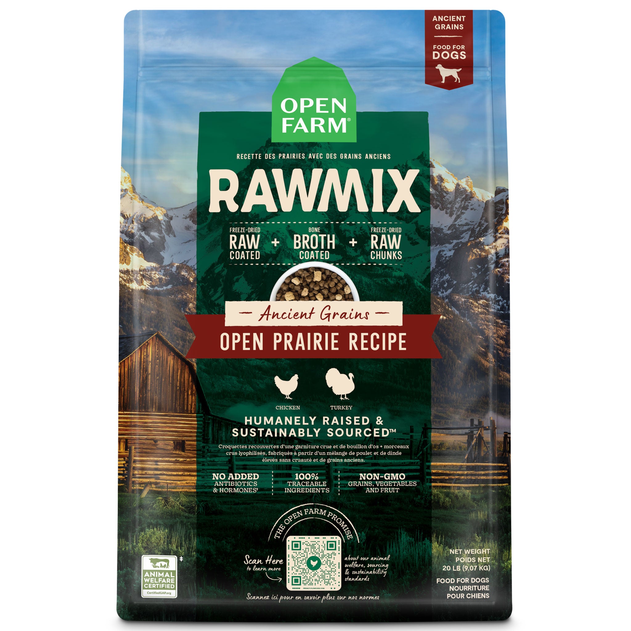 Open Farm RawMix Ancient Grains Dry Dog Food - Premium Natural Recipe with Superfoods for Adult Dogs - Perfect for Active Pets & Outdoor Adventures