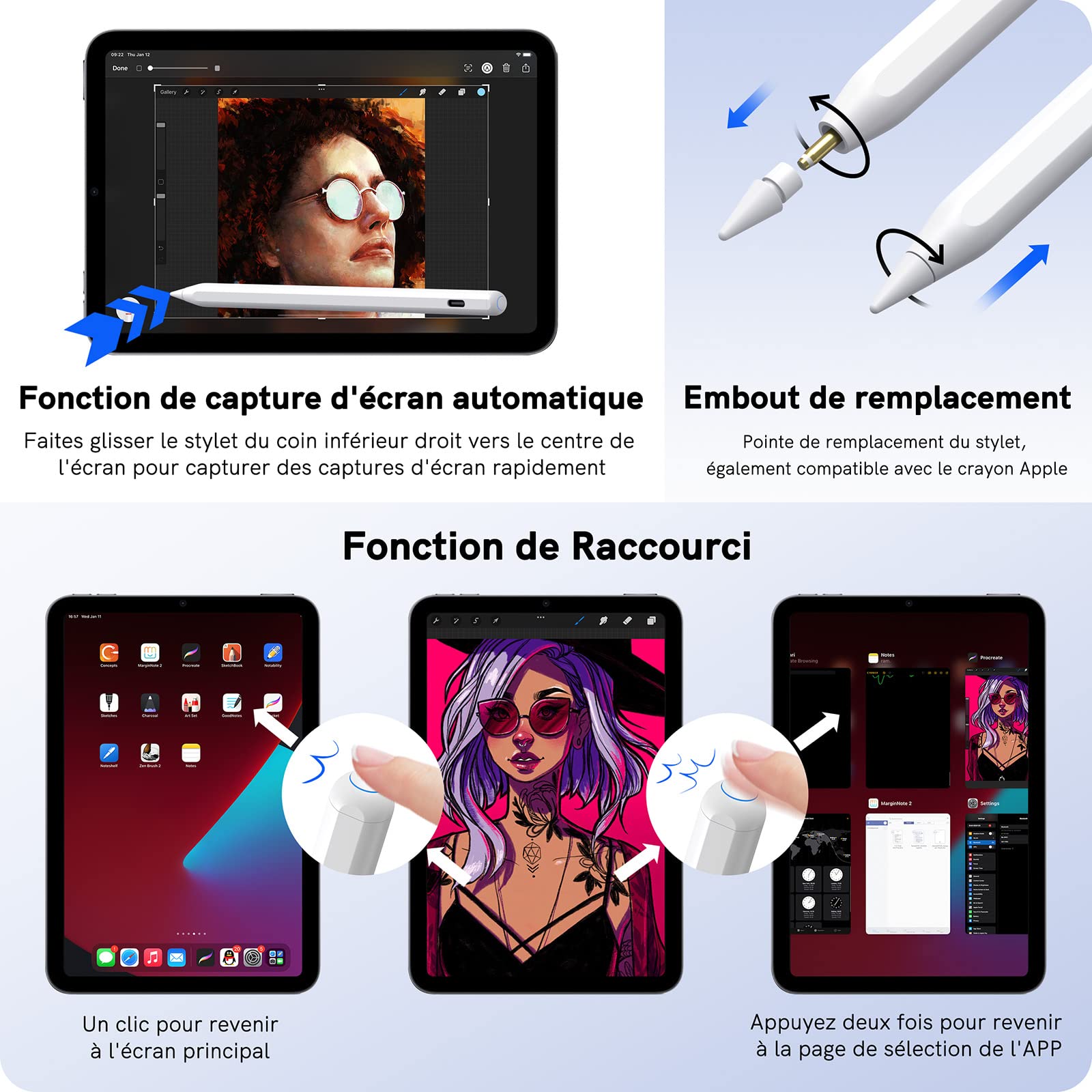 Apple Pencil Alternative - Stylus Pen for iPad with Palm Rejection & Tilt Sensitivity, Compatible with iPad Pro 11