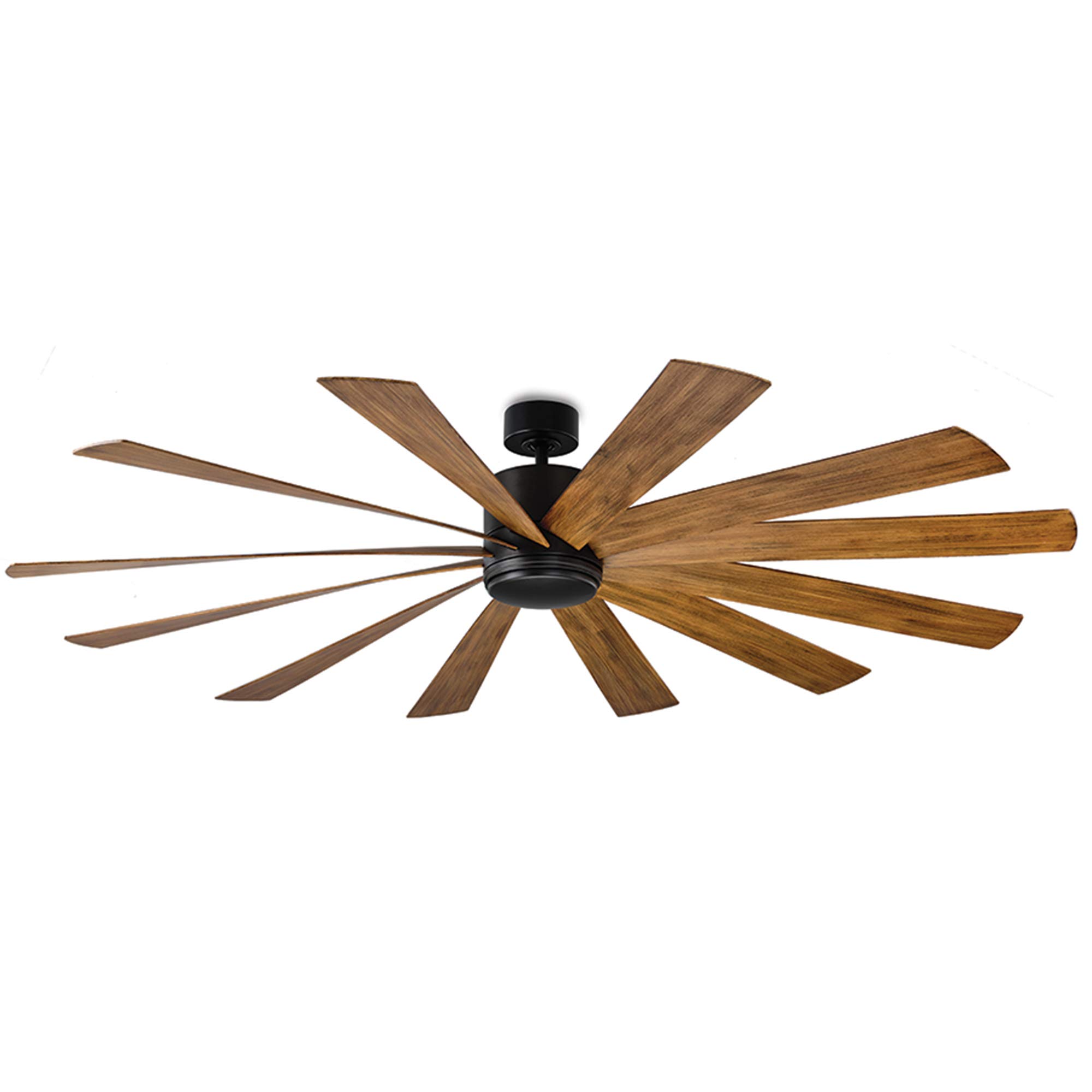 Windflower 80in Smart Ceiling Fan with 12 Blades, Matte Black Distressed Koa Finish, 2700K LED Light Kit, Wall Control, Alexa & App Compatibility for iOS/Android - Perfect for Living Rooms, Bedrooms, and Outdoor Patios