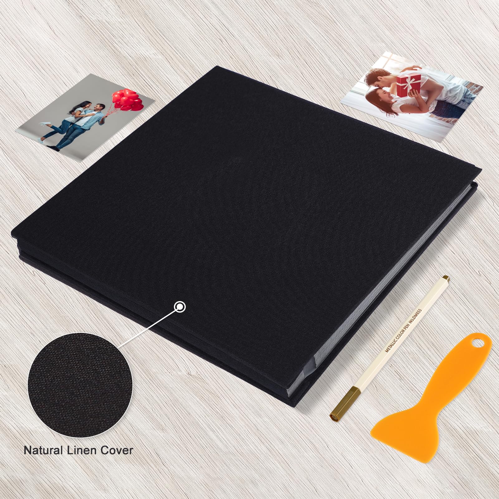 Self-Adhesive Magnetic Photo Album with Black Sticky Pages - Holds 4x6, 5x7 & 8x10 Photos | Includes Metallic Pen for Baby, Family & Wedding Memories | 11x10.6 Inch Scrapbook (40 Pages) - Perfect for Preserving Cherished Moments & Creating Beautiful Keepsakes