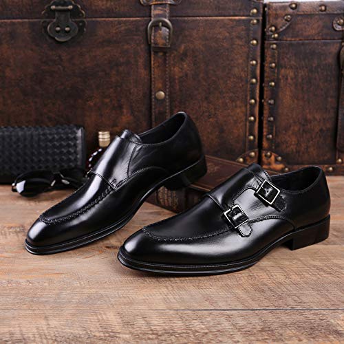 Men's Business Leather Monk Strap Shoes - Retro Cowhide Buckle Dress Shoes for Wedding & Banquet - Black Size 39/UK 6.5/US 7 - Perfect for Formal Events, Office Wear & Special Occasions