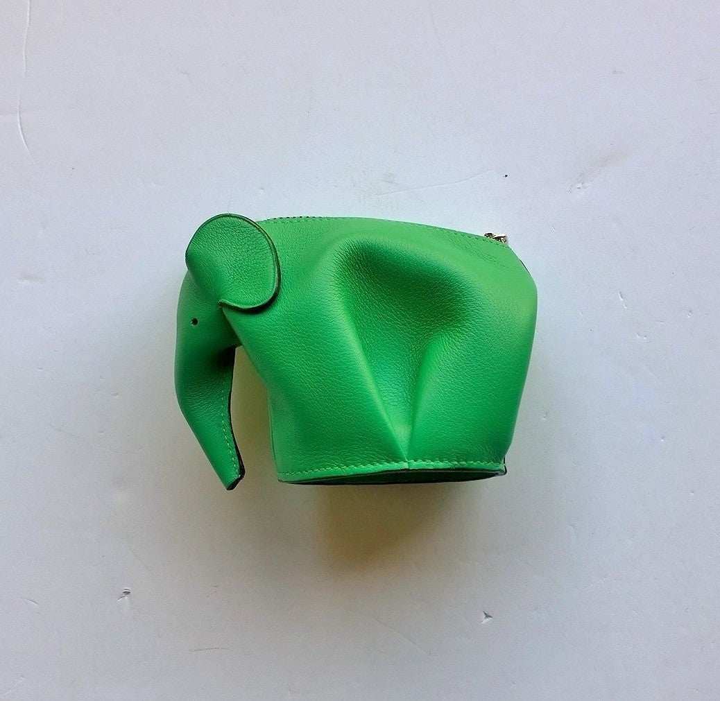 Loewe Green Leather Elephant Coin Purse - Stylish & Durable Wallet for Women & Men - Perfect for Travel, Gifts & Everyday Use