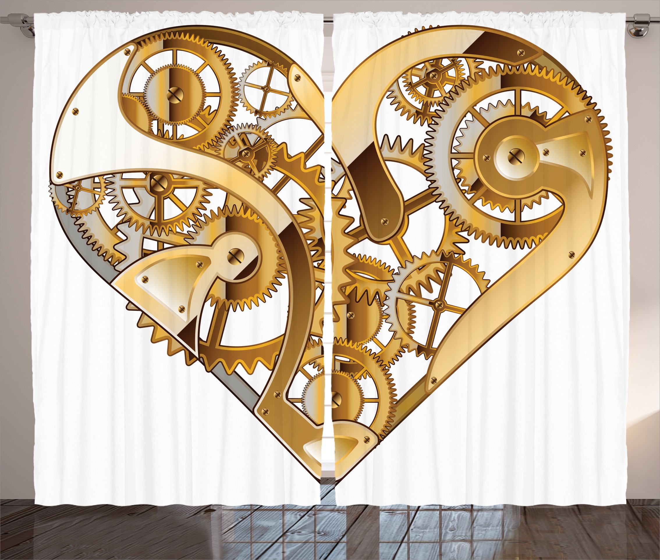 Ambesonne Industrial Curtains - Mechanic Heart Physical Bodies Love Structure Design, Blackout Window Drapes for Living Room & Bedroom, 2 Panel Set (108x84 Inches), Pale Brown & White - Perfect for Modern Home Decor & Tech-Inspired Interiors
