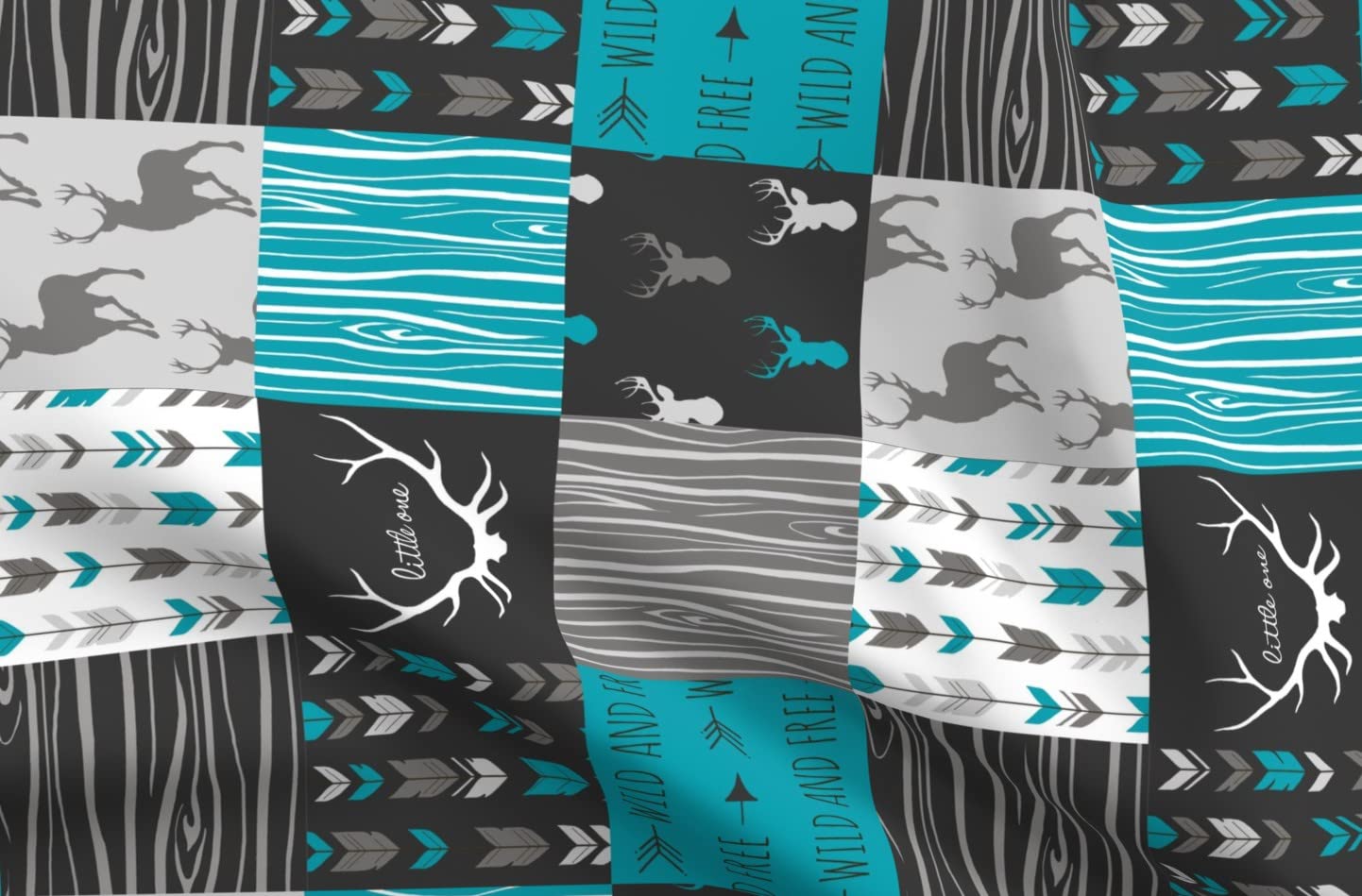 Premium Spoonflower Upholstery Velvet Fabric - Teal Charcoal Grey Deer Antler Arrows Woodgrain Print - Fat Quarter for Quilting, Home Decor & Apparel | Perfect for DIY Projects, Furniture Upholstery, and Fashion Design