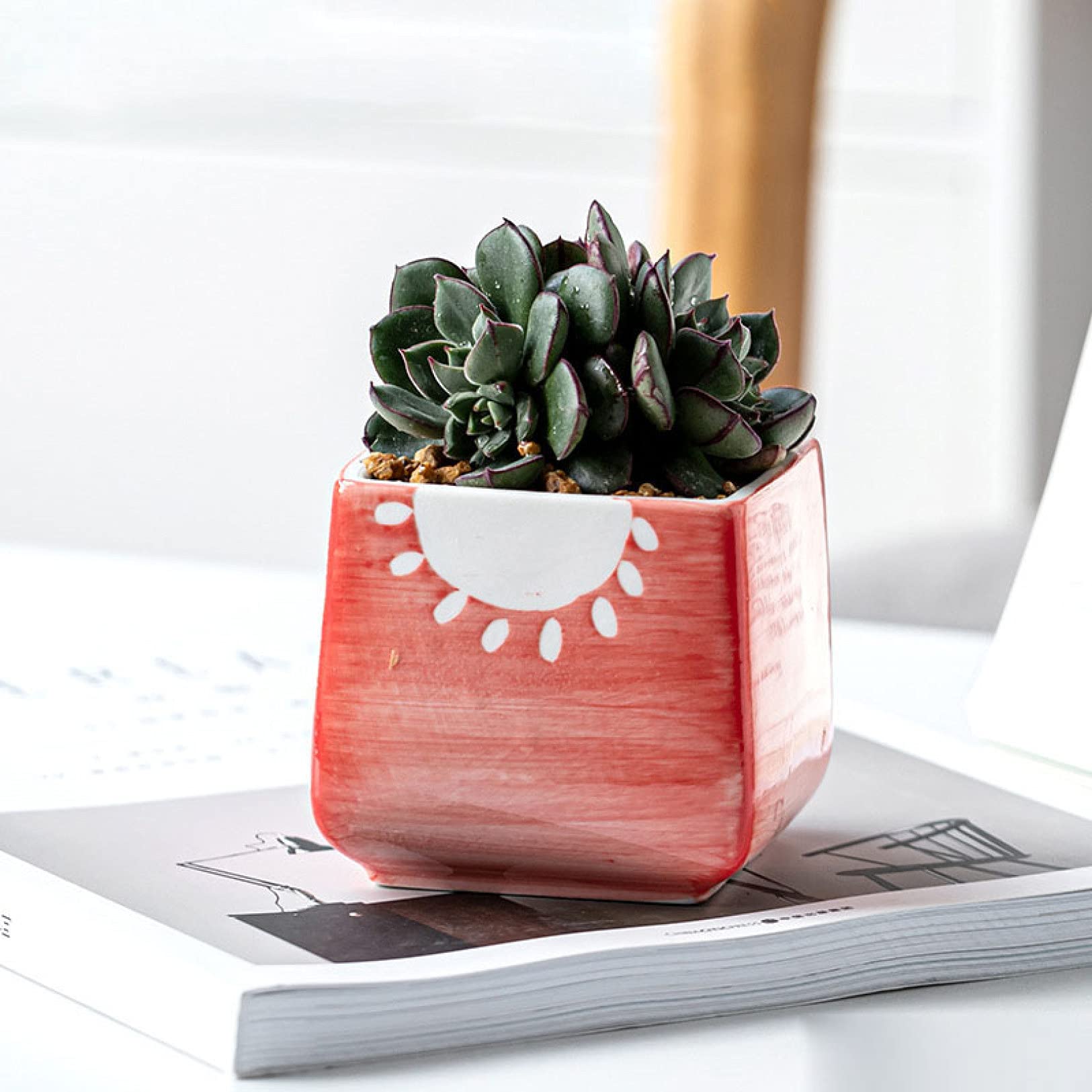 Hand-Painted Pink Ceramic Succulent Planter - Small Flower Pot for Office Desk, Home & Garden Decor - Perfect for Indoor Plants, Cacti & Fresh Flowers