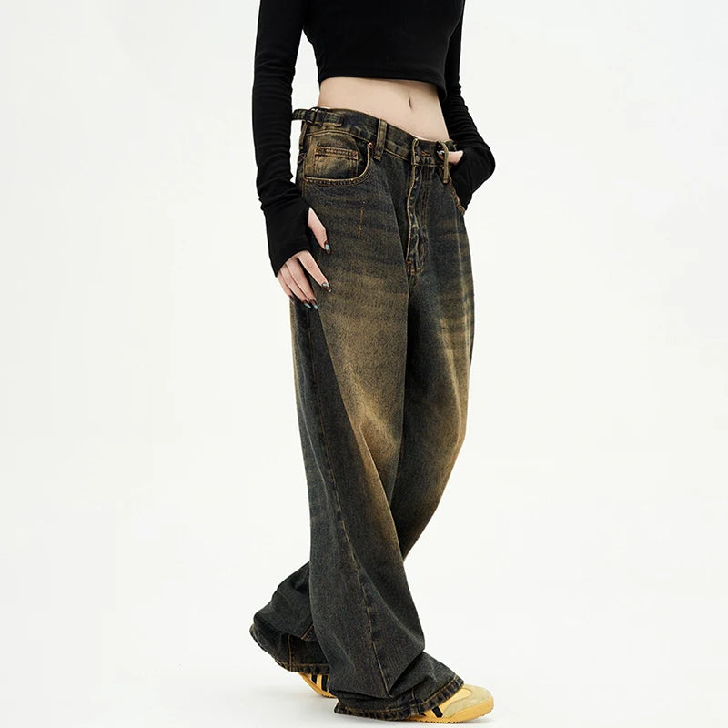 American Style Men's Jeans - Distressed Washed Denim Pants with Contrast Color, Straight Wide Leg Fit for Summer | Casual Wear, Street Style & Everyday Outfits