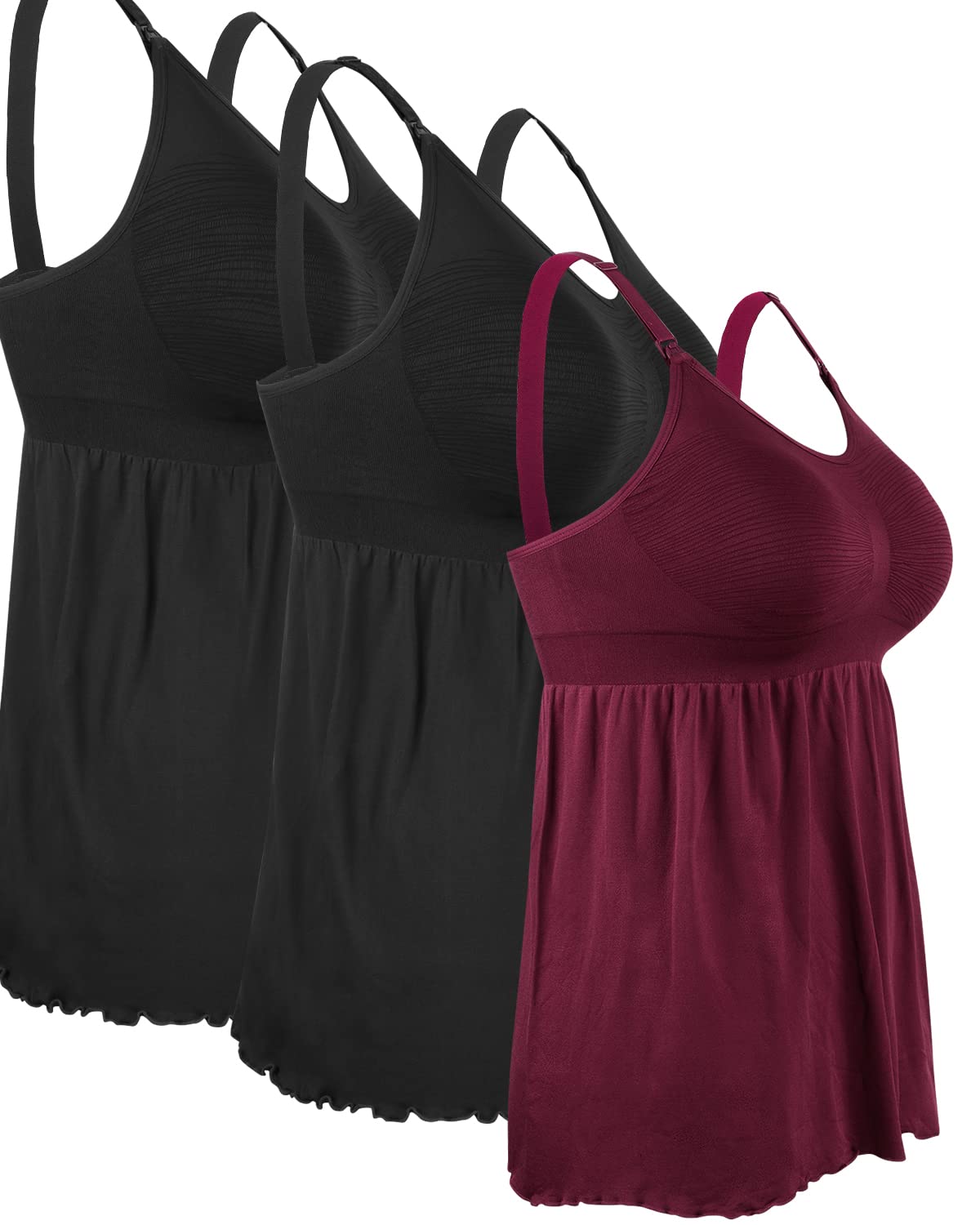 iloveSIA 3-Pack Nursing Tank Tops with Built-in Bras - Soft Maternity Pajamas & Breastfeeding Camisoles for Comfortable Nursing & Sleeping (7027) | Perfect for New Moms, Hospital Stay & Postpartum Recovery