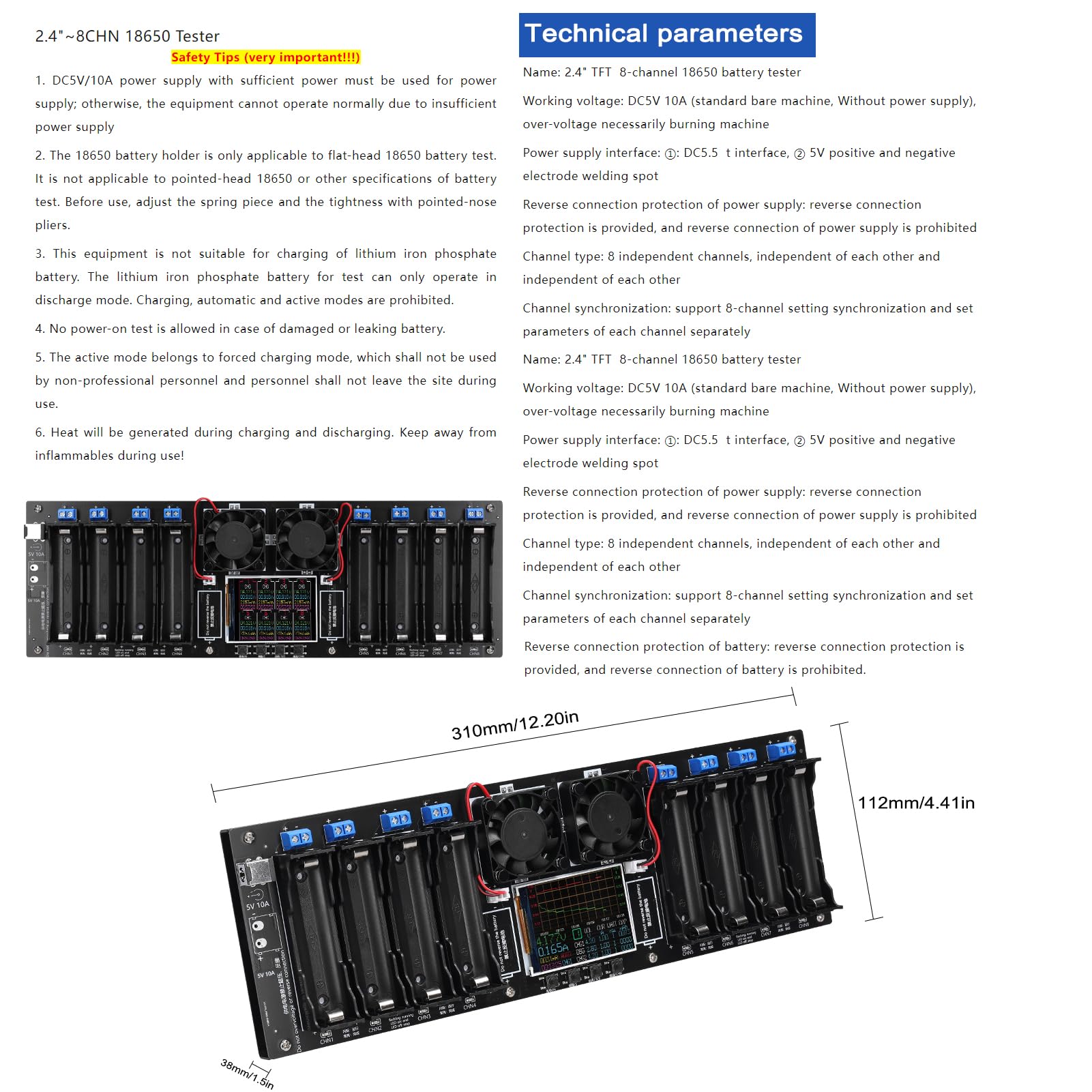 HUIOP 8-Channel 18650 Battery Tester with 2.4