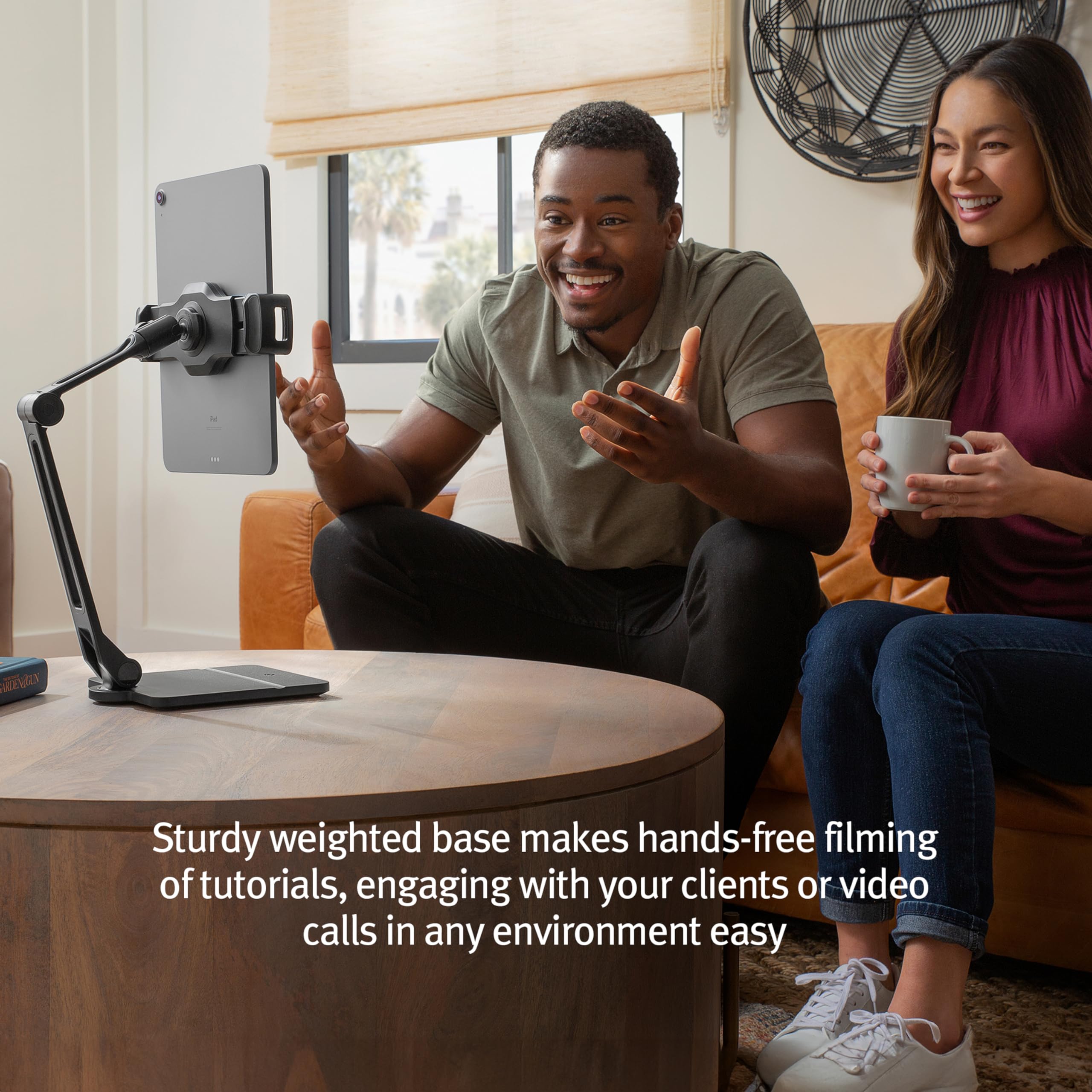 Twelve South HoverBar Duo 2nd Gen Adjustable iPad Stand - Universal Tablet Holder with Weighted Base & Clamp Mount for Desk, Compatible with All iPad Models (Black) | Perfect for Home Office, Kitchen, Bedroom & Workspace Setup