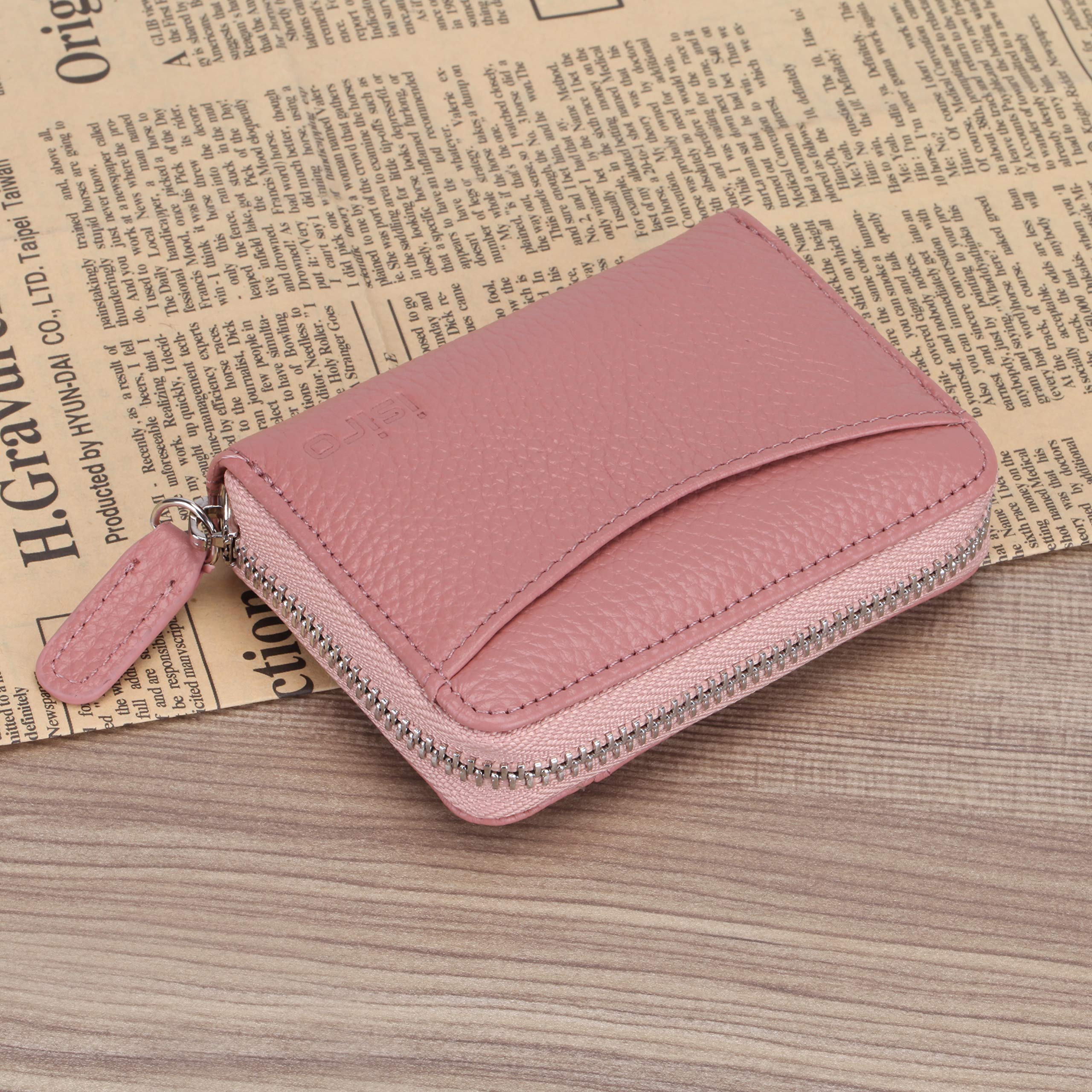 iSiro Pink Leather Card & Coin Wallet for Women - RFID Blocking, Slim Minimalist Purse with Gift Box - Perfect for Travel, Shopping & Everyday Use