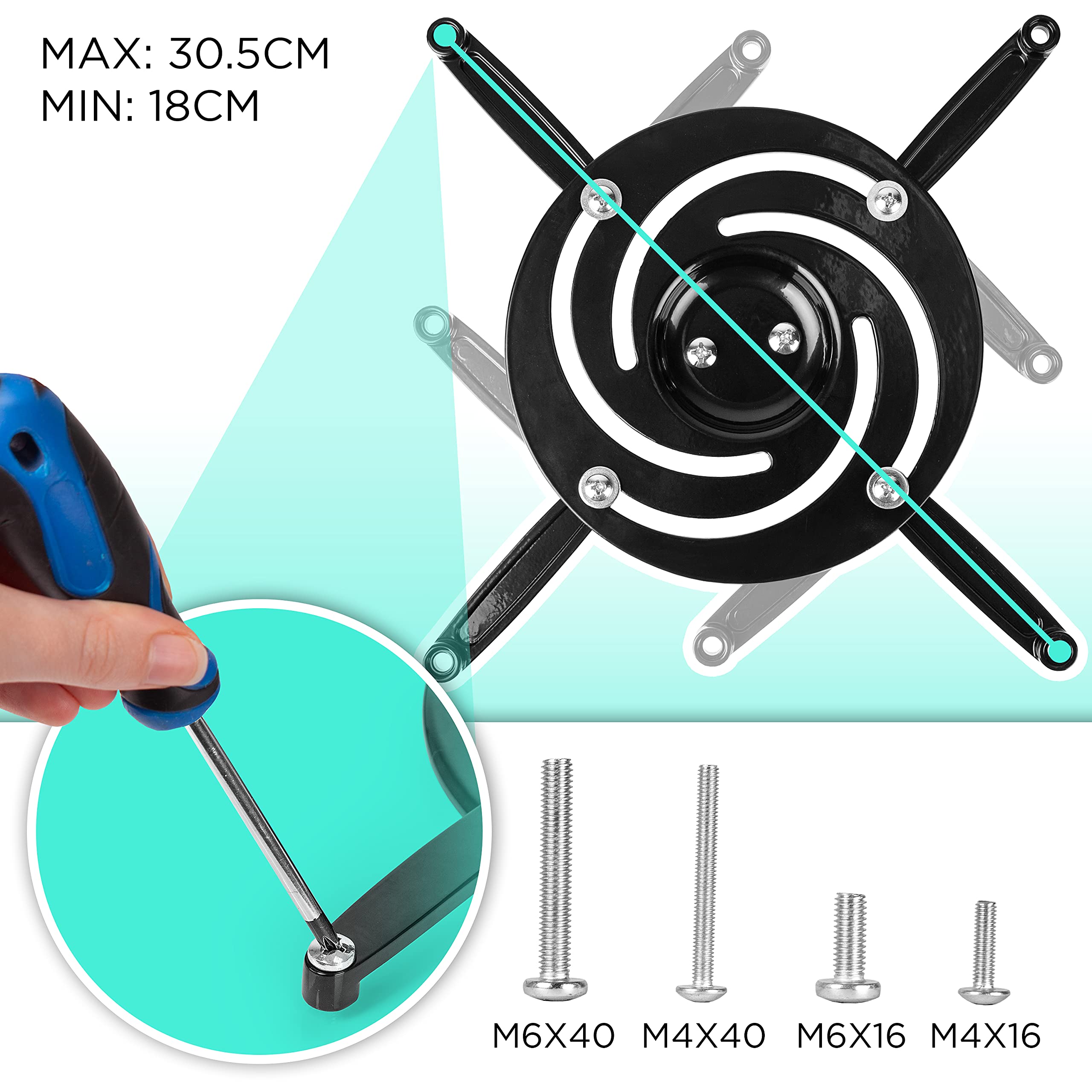 Duronic PB01XB Universal Projector Mount Stand - Adjustable Ceiling & Wall Bracket with 360° Swivel Rotation | 10kg Heavy Duty Support | Black | Perfect for Home Theater, Classroom & Office Presentations